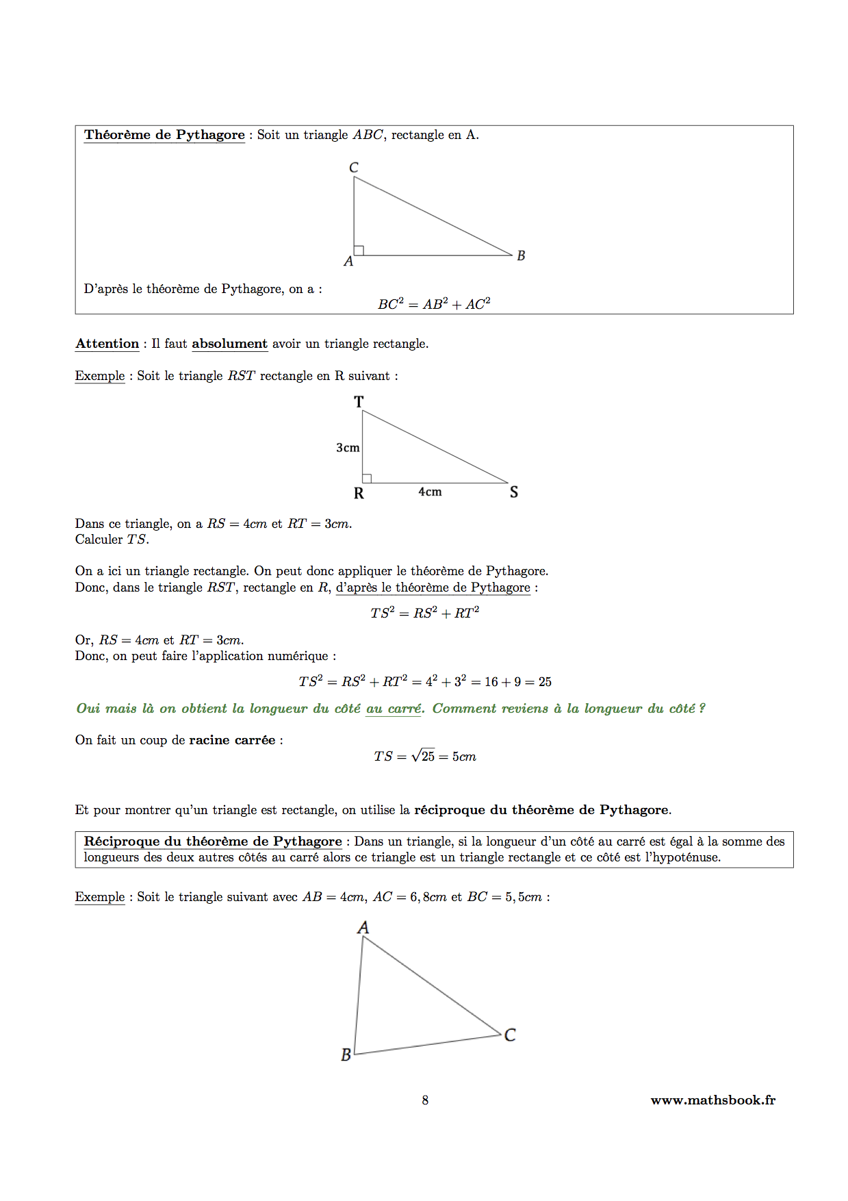 theoreme de pythagore et reciproque