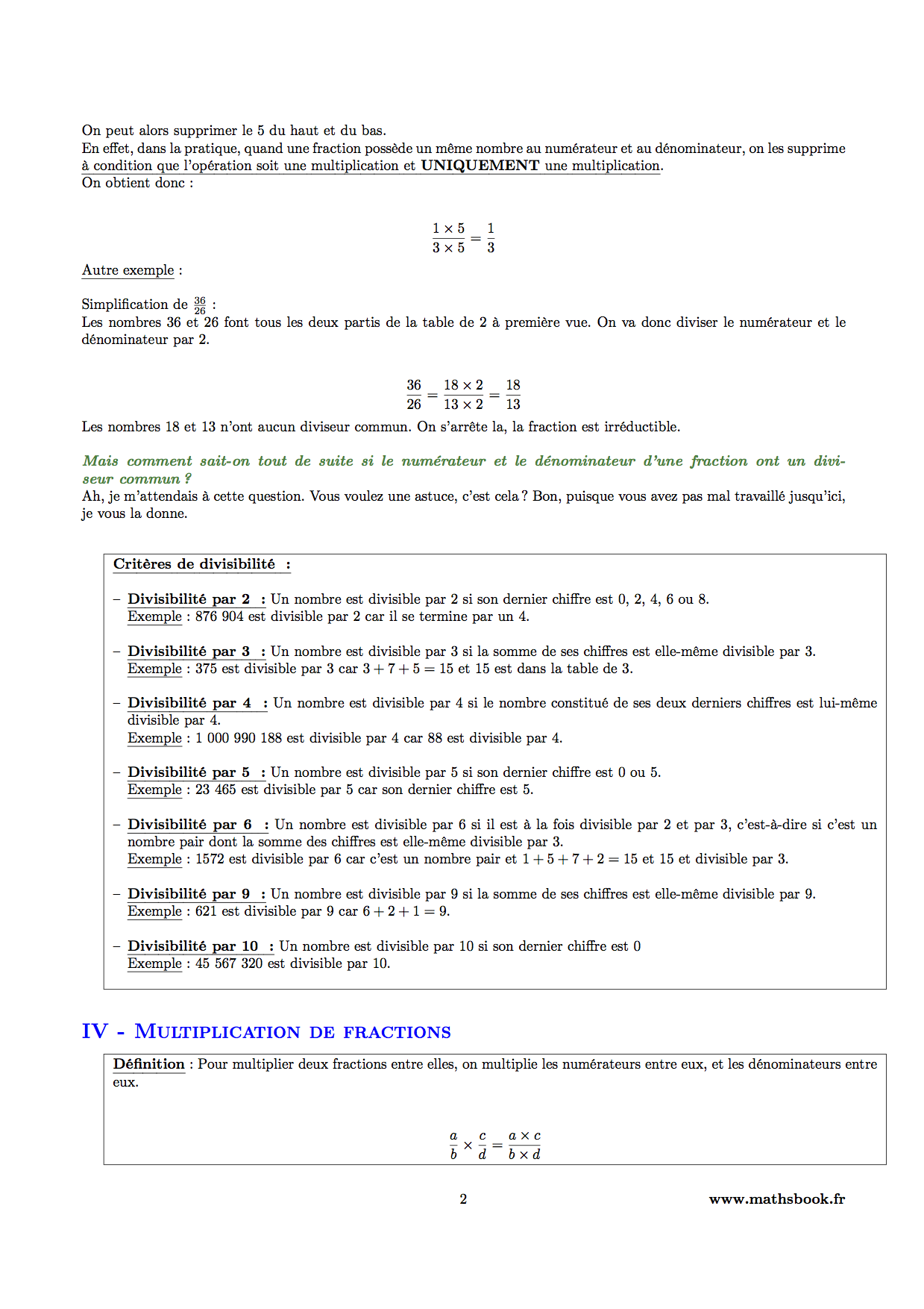 fractions irreductibles