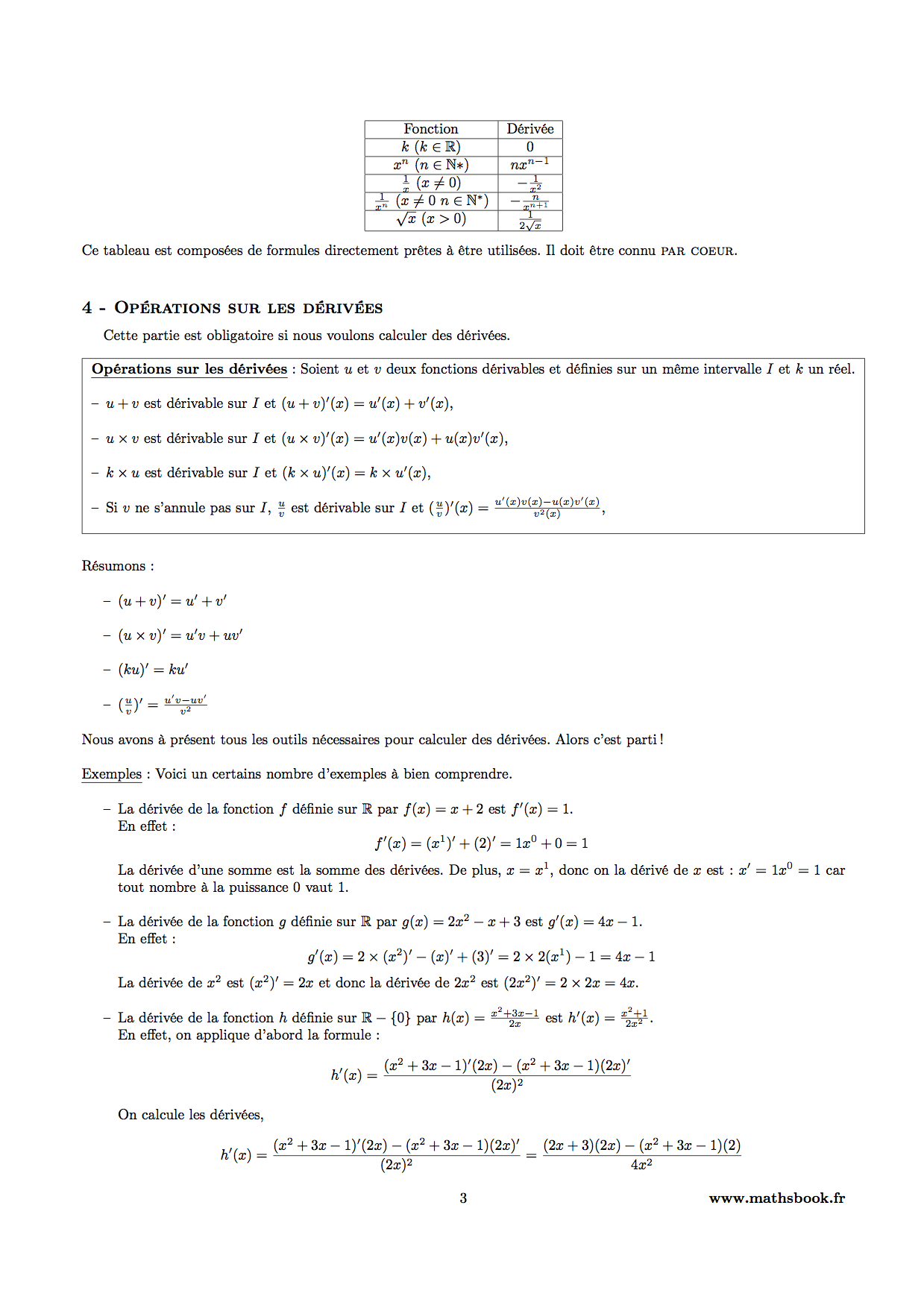 operations sur les derivees