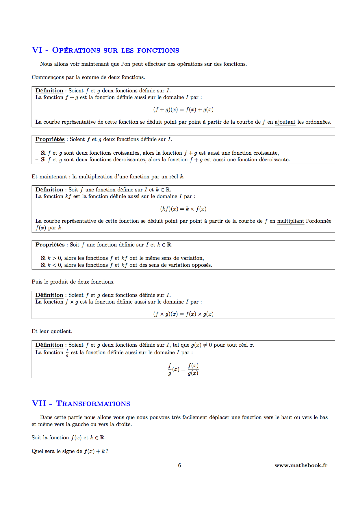 operations sur les fonctions