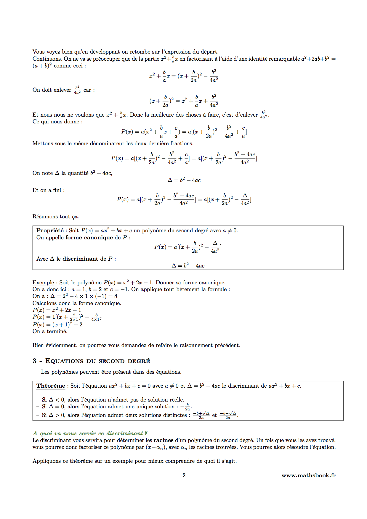 forme canonique polynome du second degre