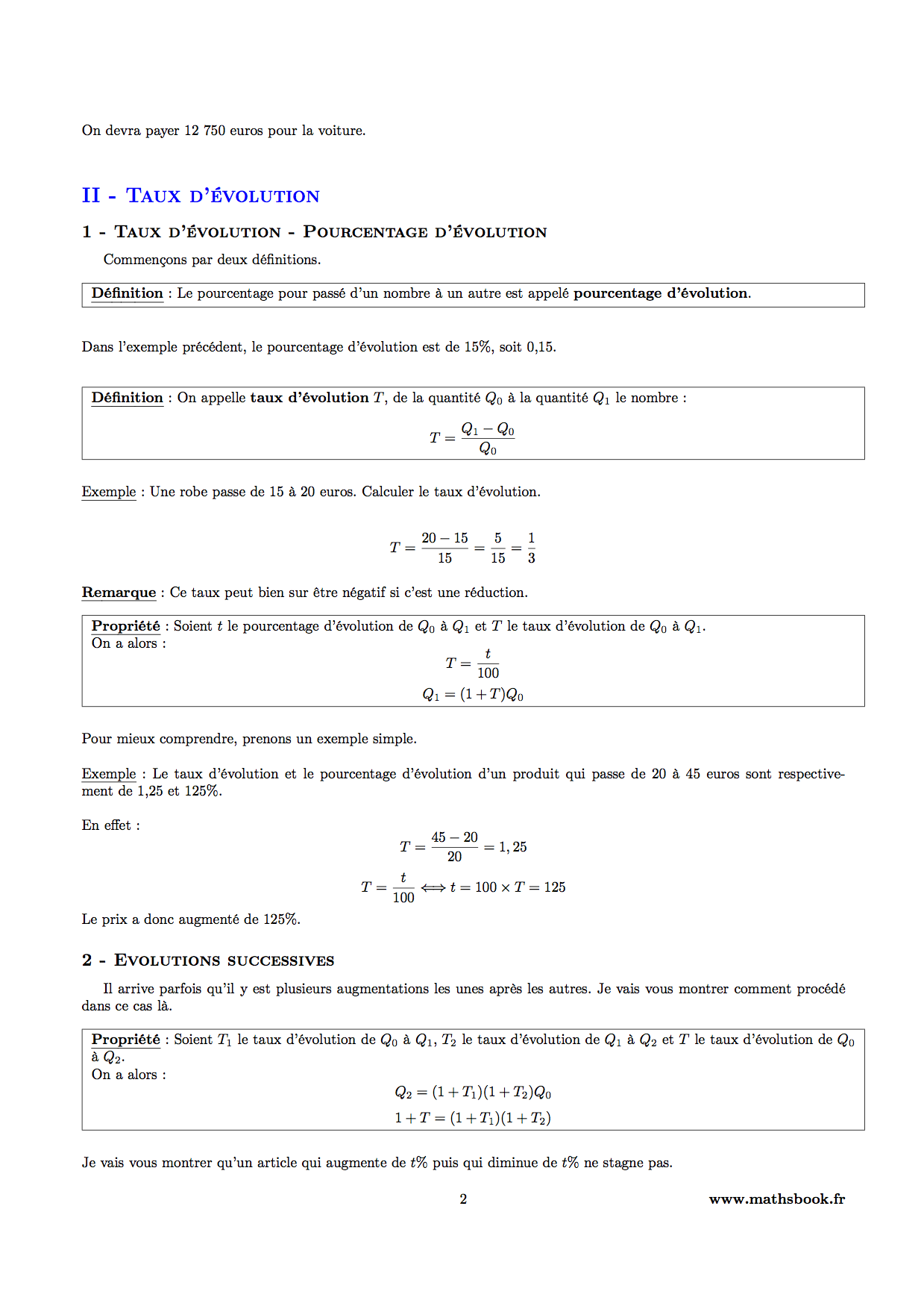 taux evolution pourcentage evolution