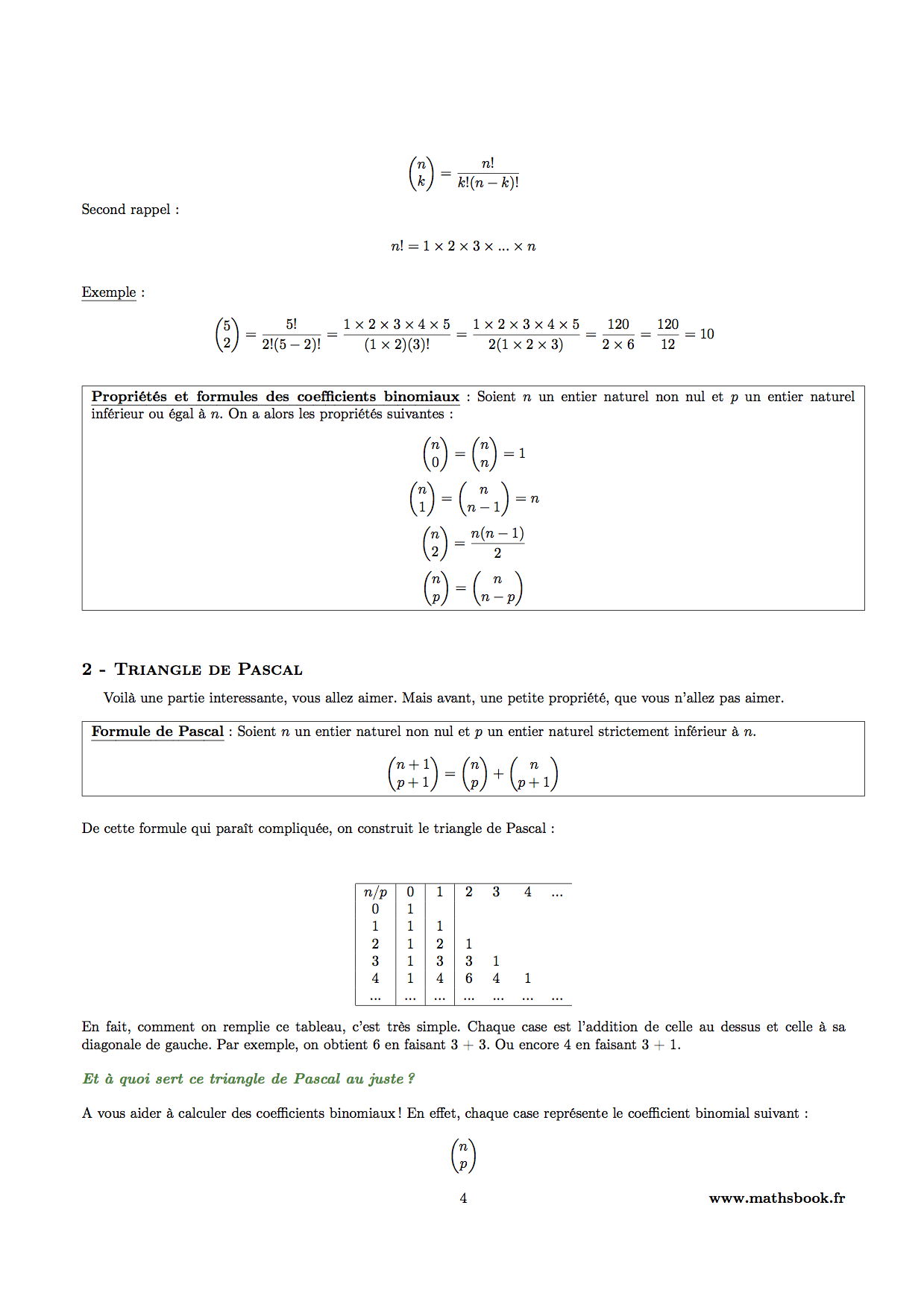 analyse combinatoire triangle de pascal