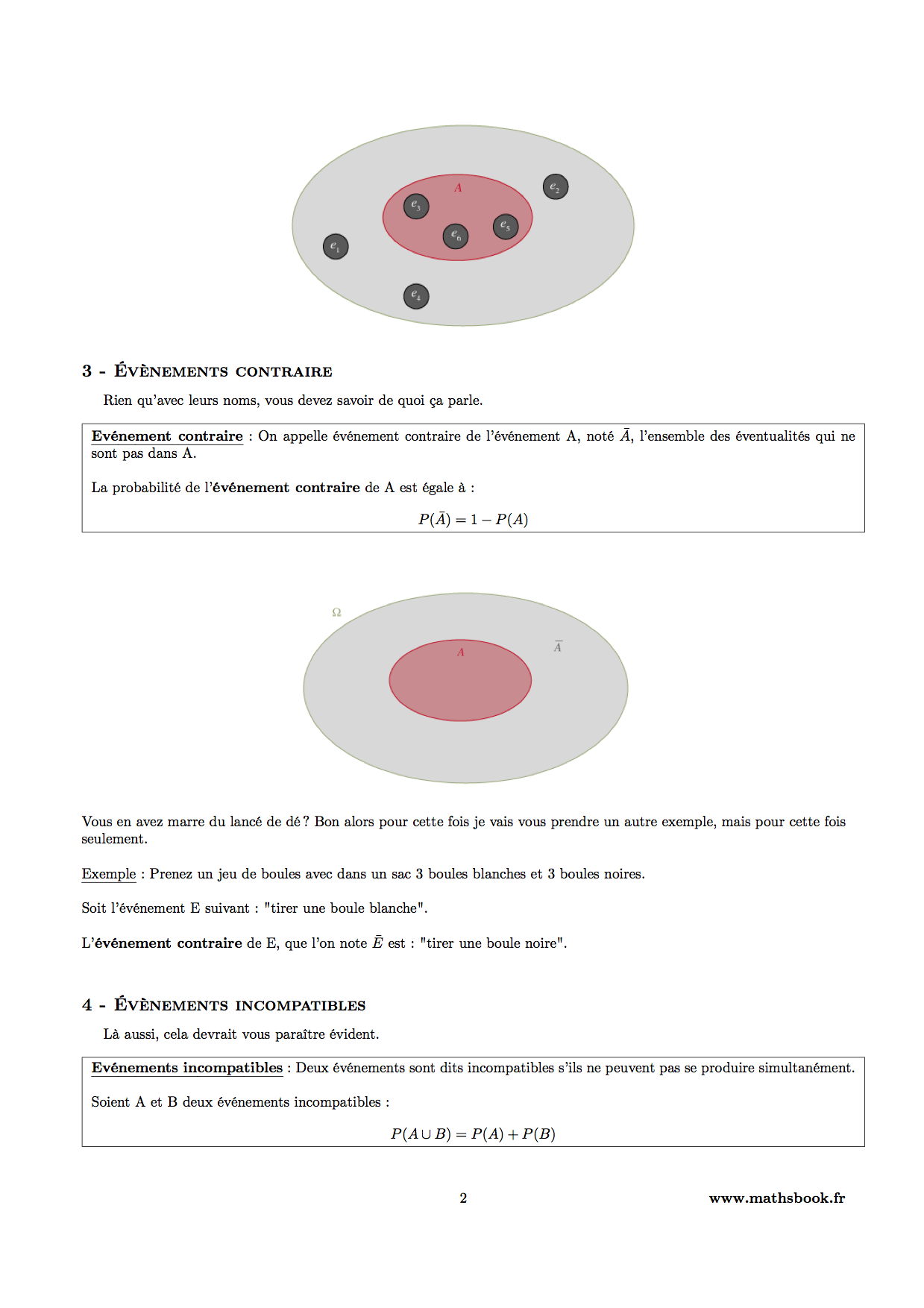 evenements contraires incompatibles probabilites