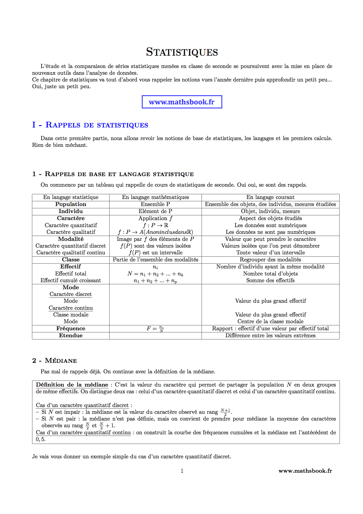 statistiques bases mediane