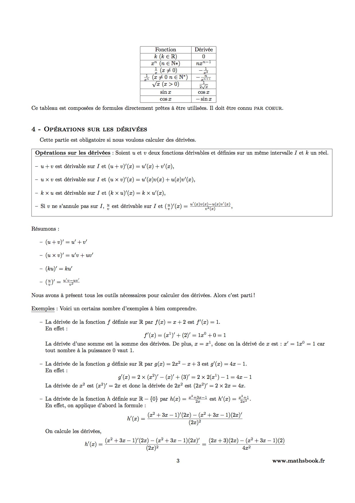 derivees usuelles operations