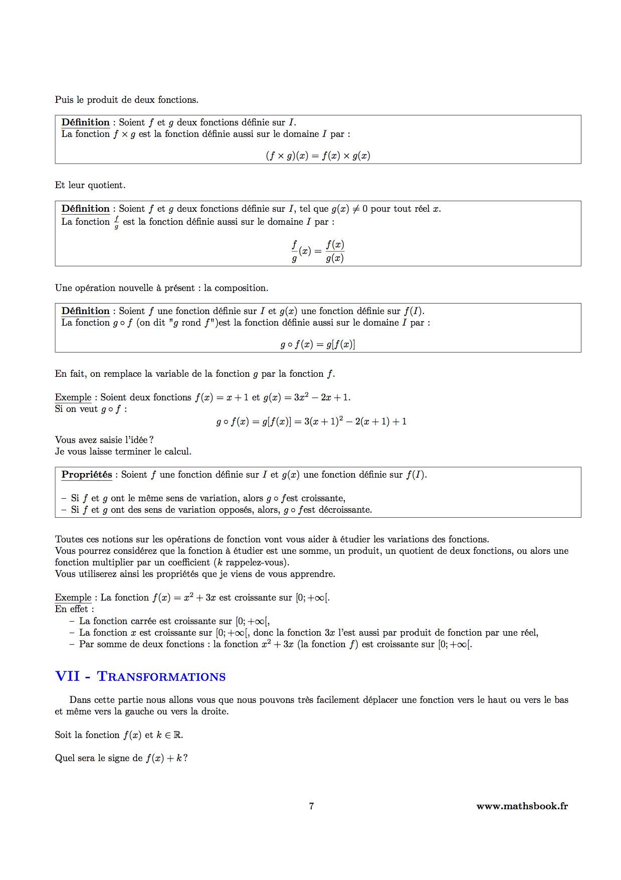 operations sur les fonctions