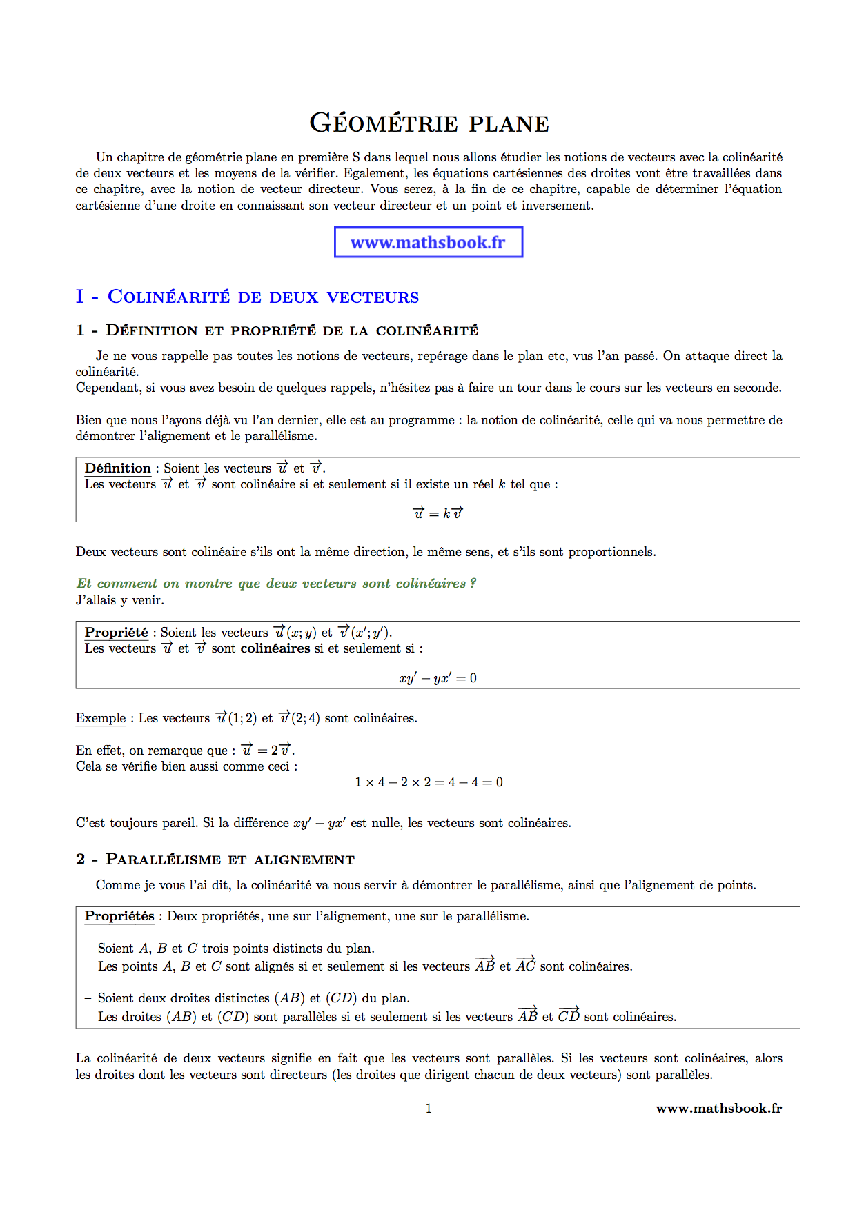 colinearite de deux vecteurs alignement parallelisme