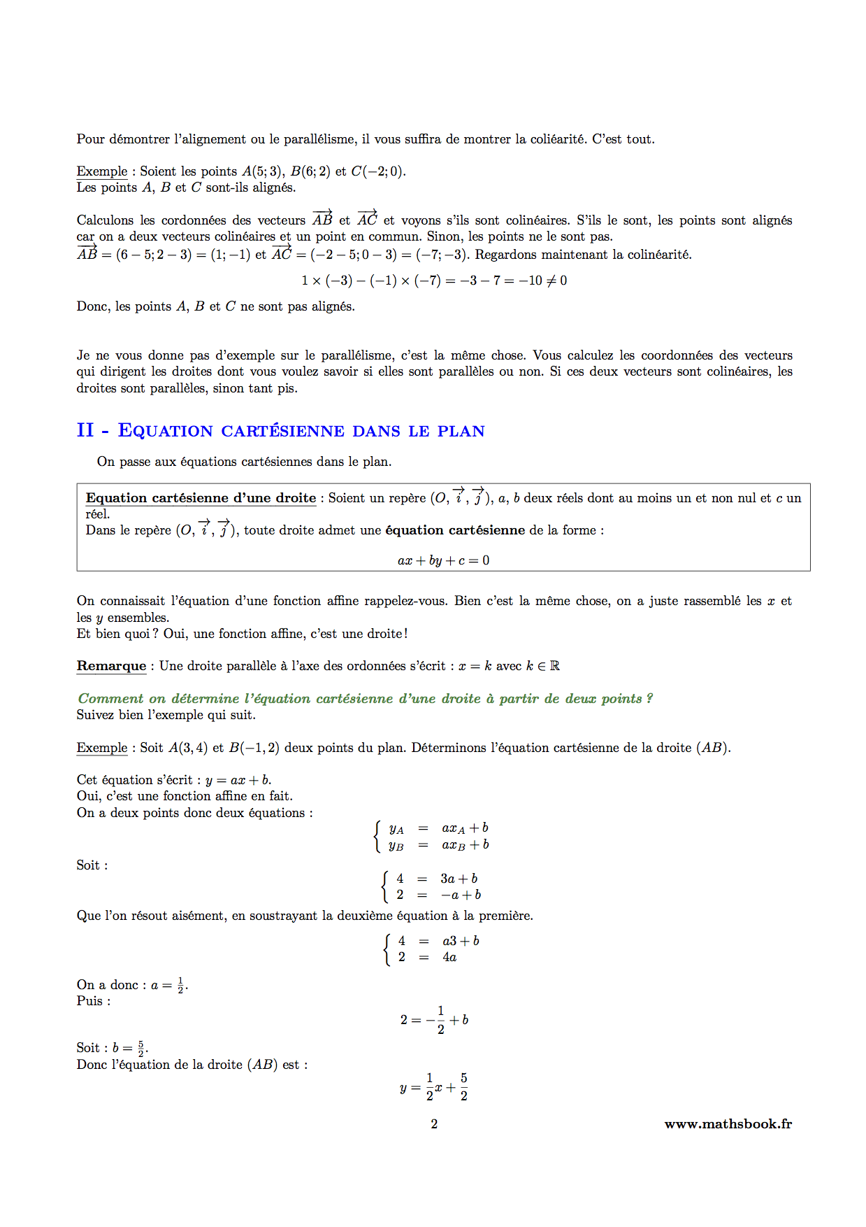 equation cartesienne dans le plan