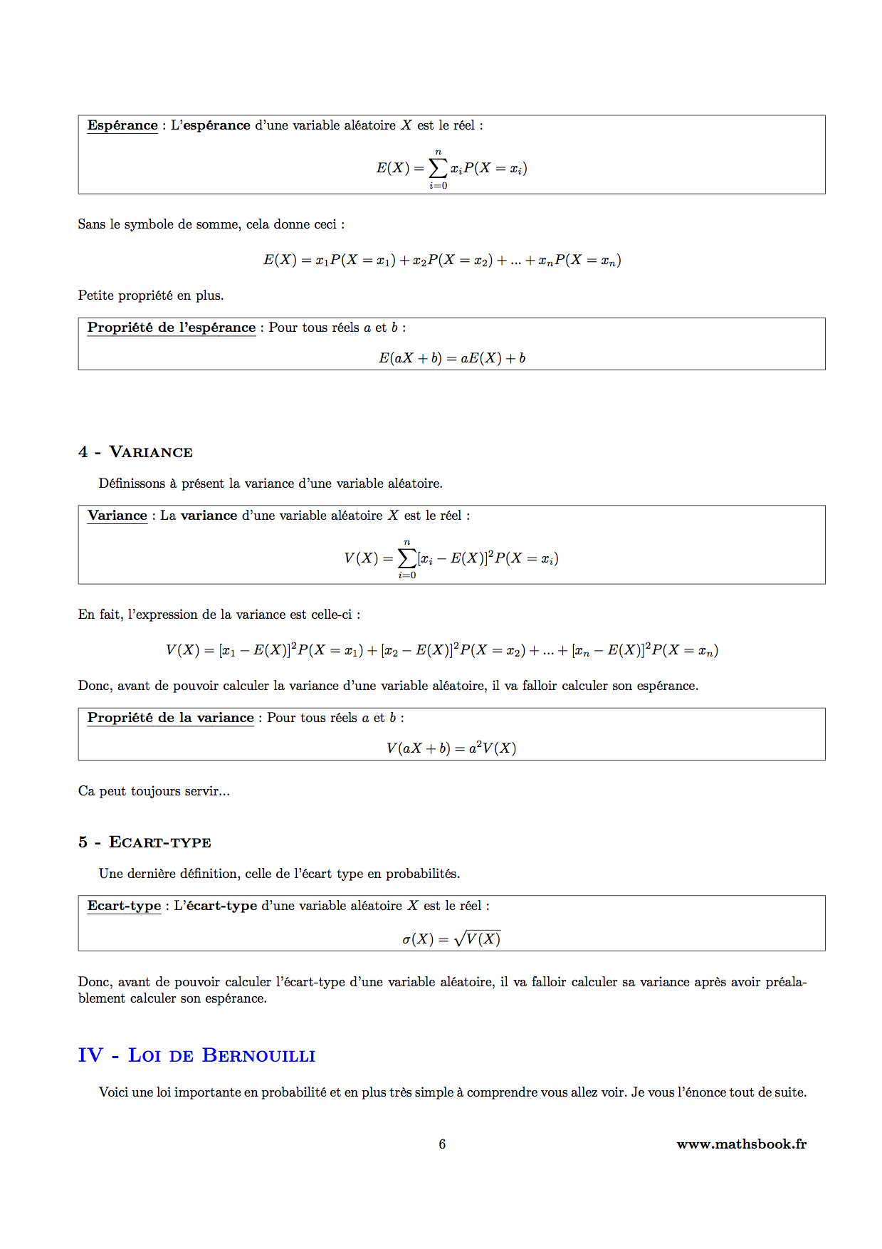 esperance variance et ecart type