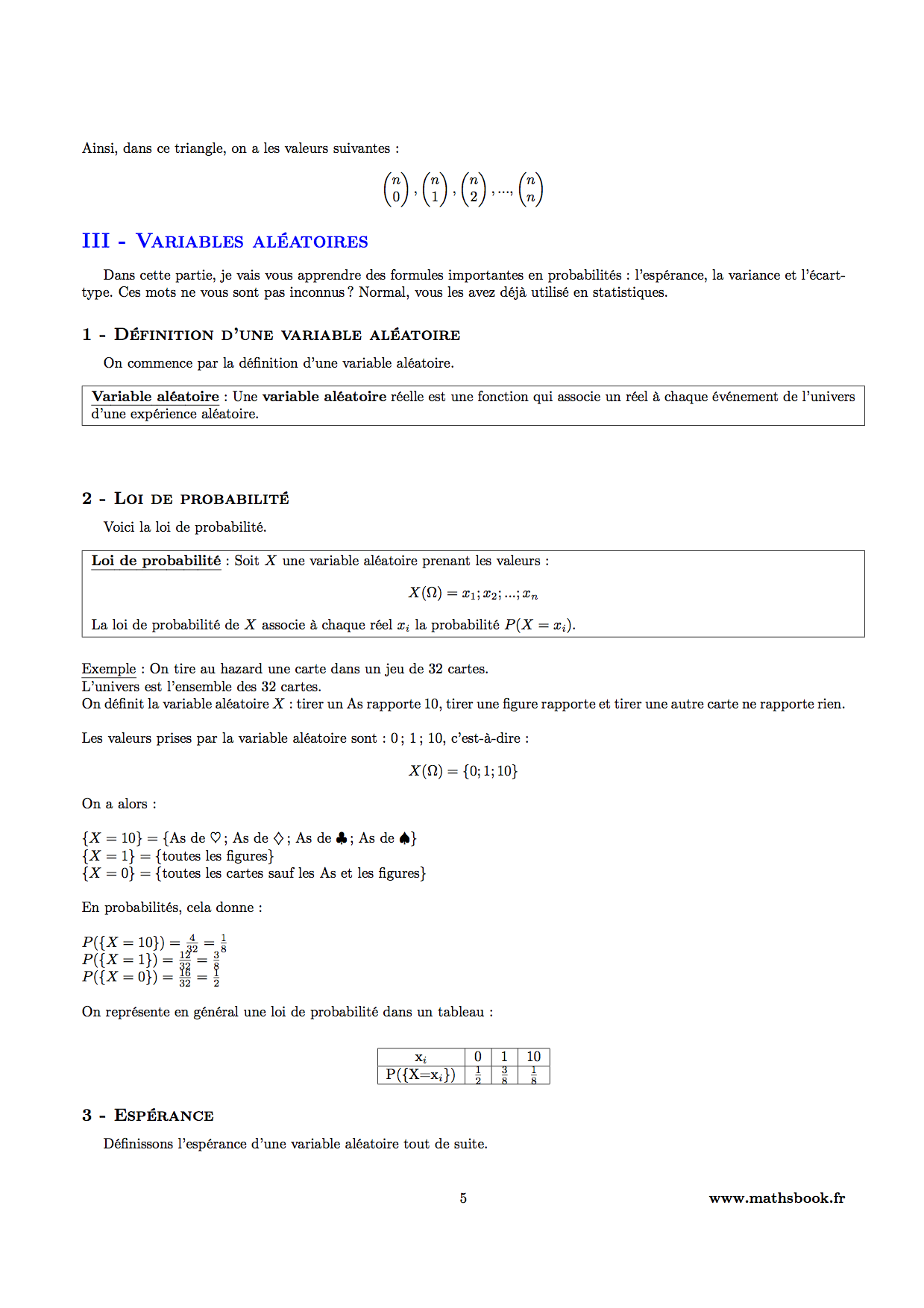 variables aleatoires et loi de probabilite