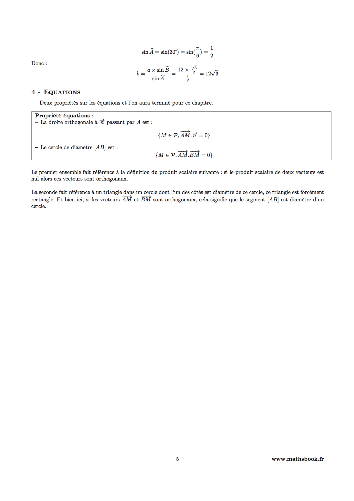 equations produit scalaire