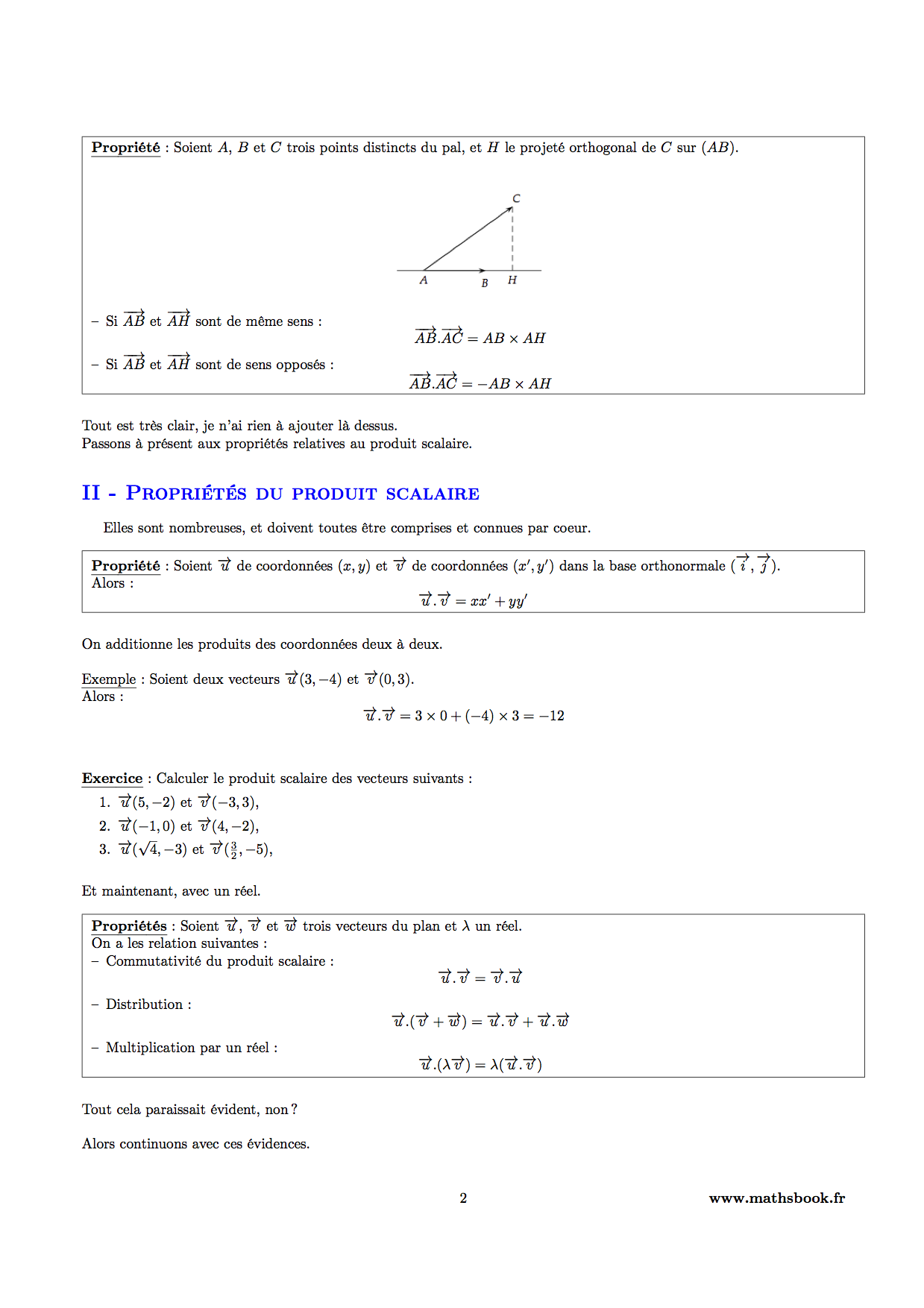 proprietes produit scalaire