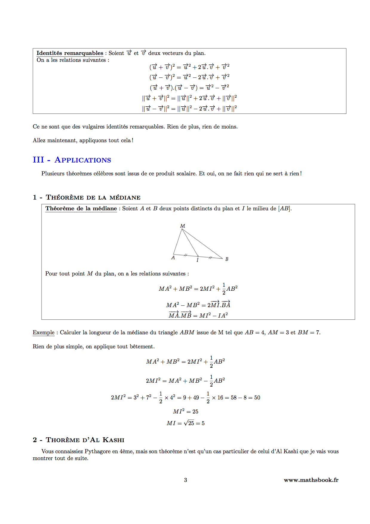 theoreme de la mediane et produit scalaire