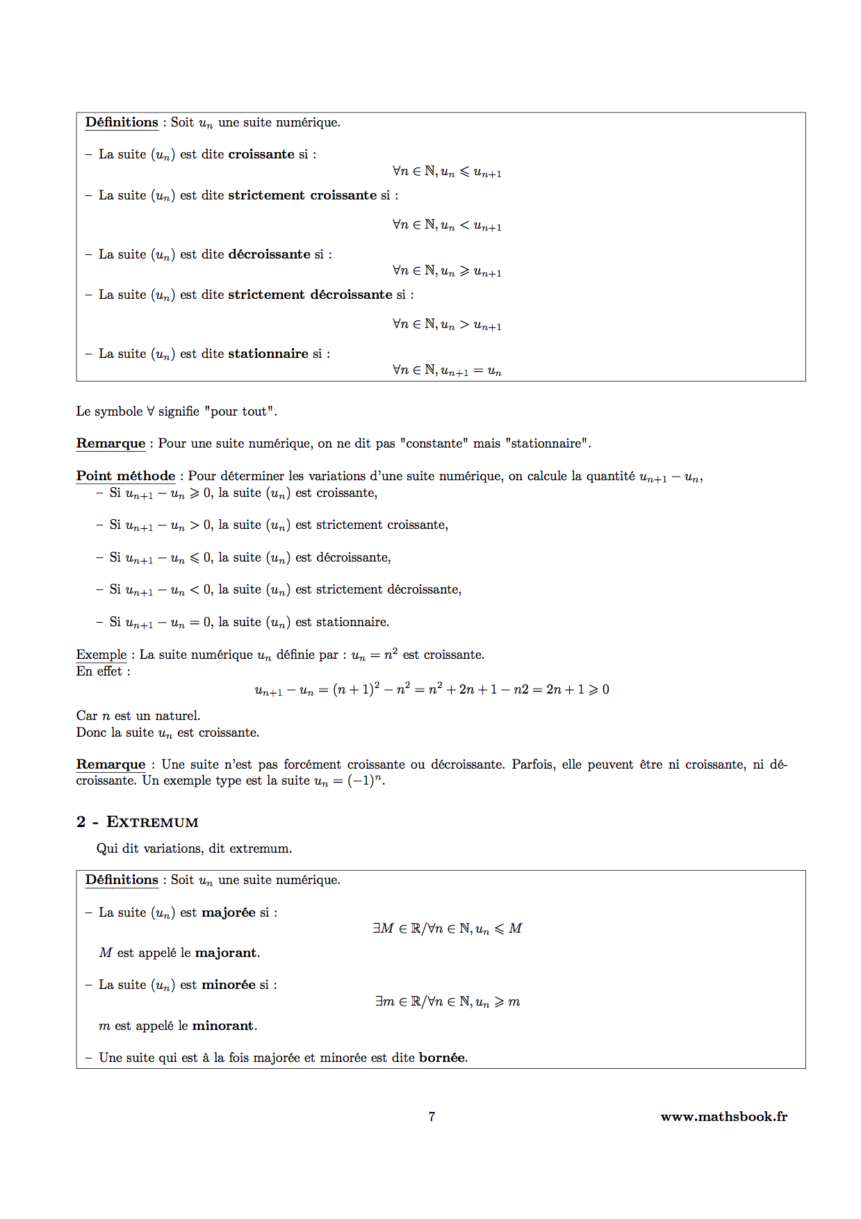 variations extremum suite numerique