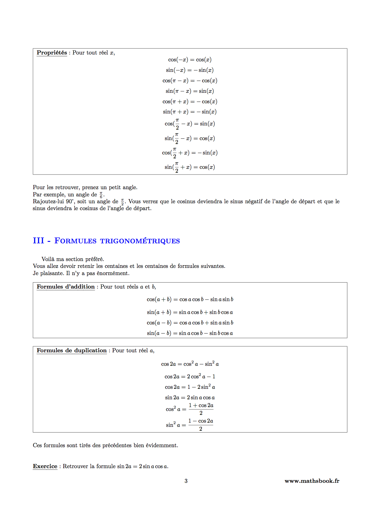 formules trigonometriques