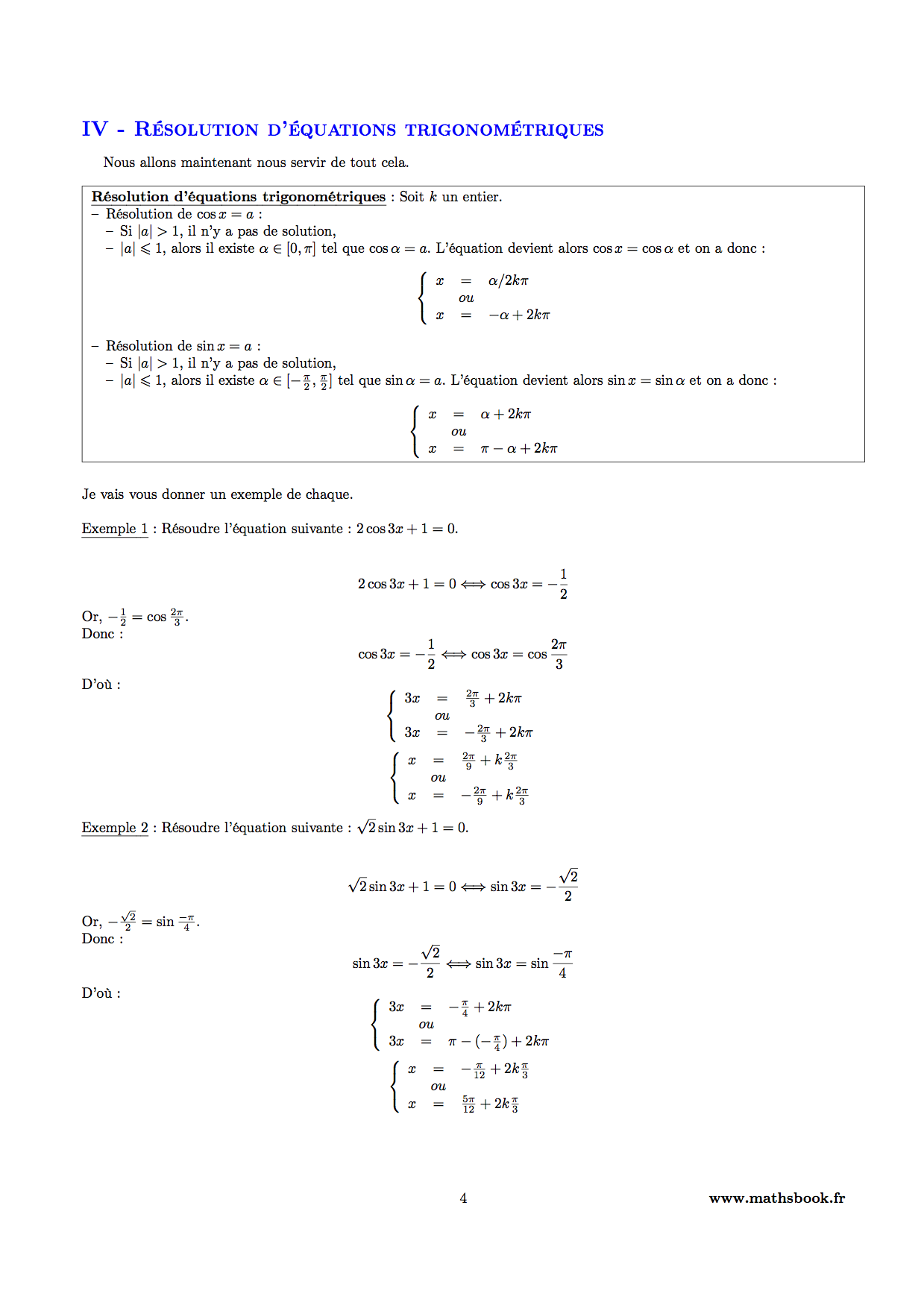 resolution equation trigonometrique