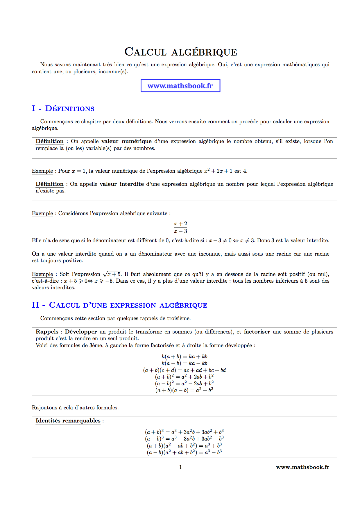 calcul expression algebrque