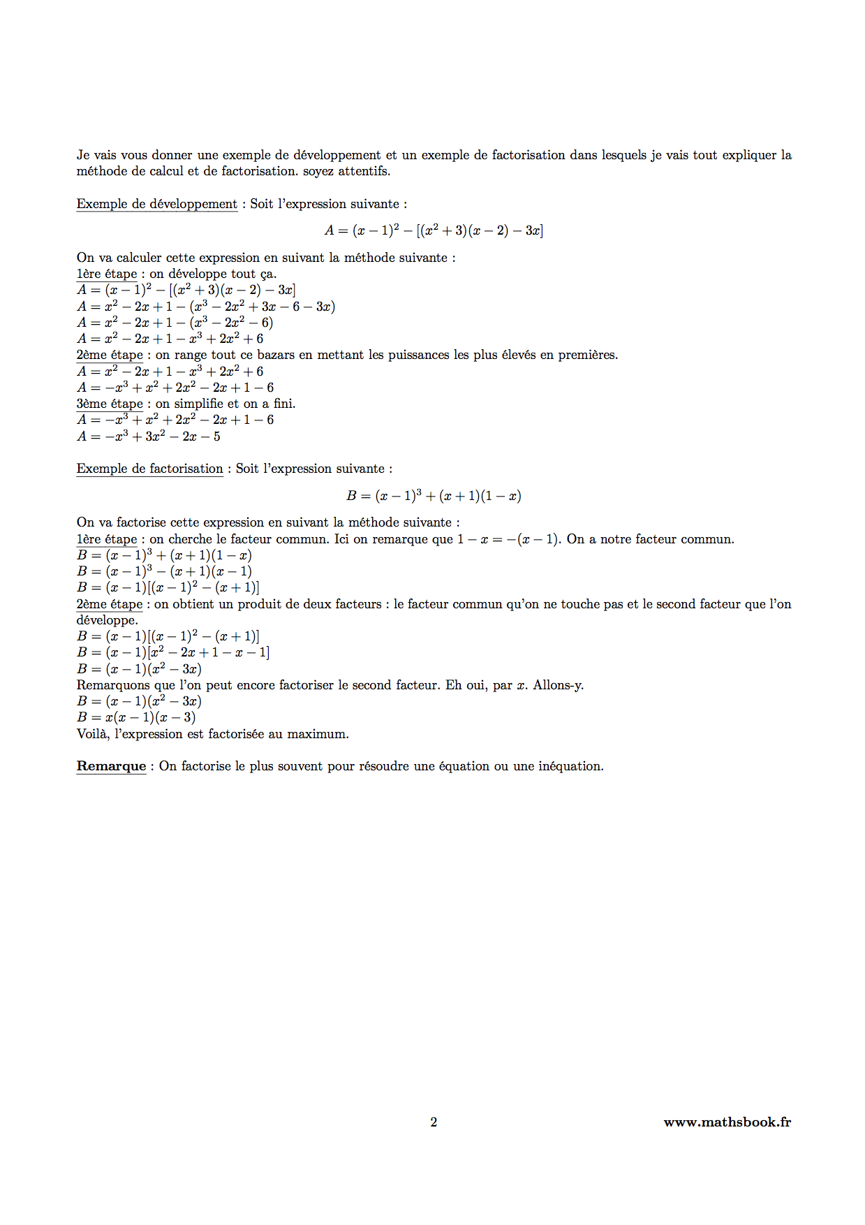 factorisation calcul algebrique