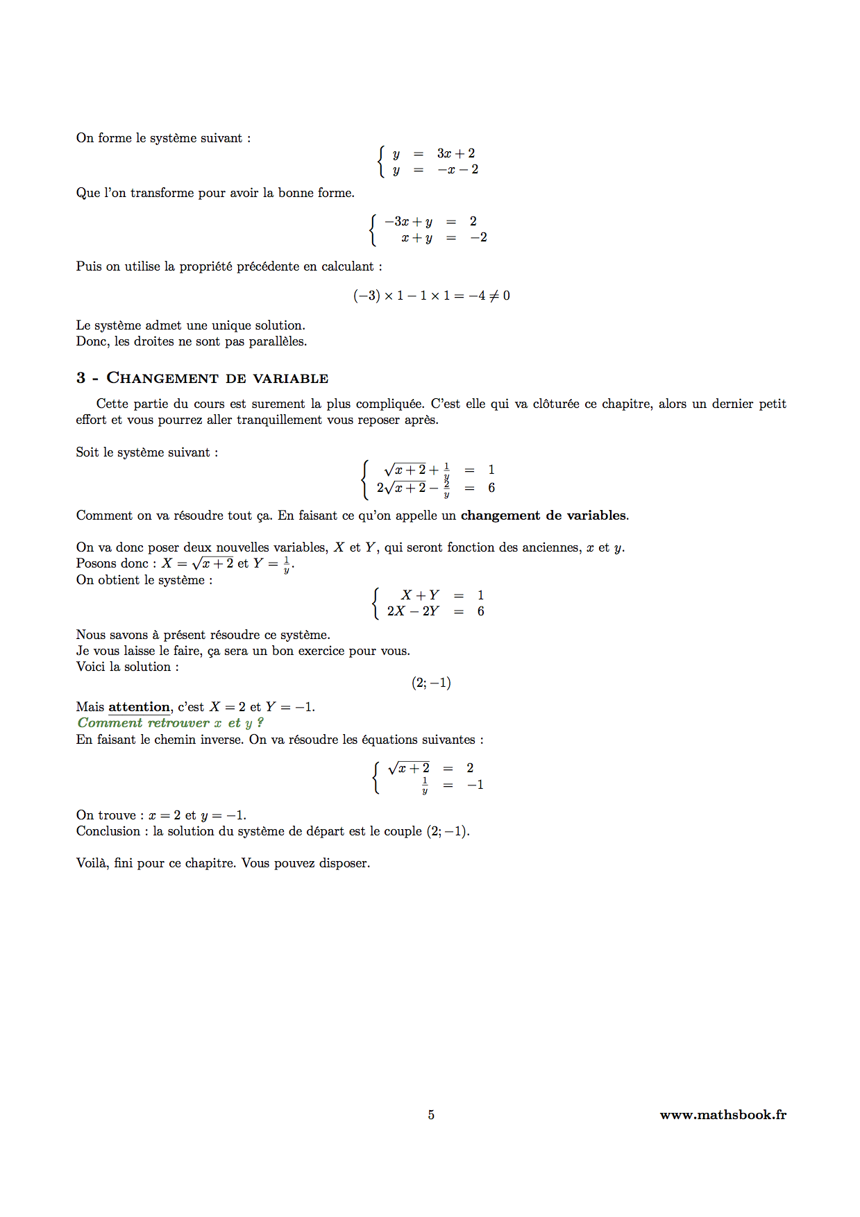 systeme lineaire changement de variable