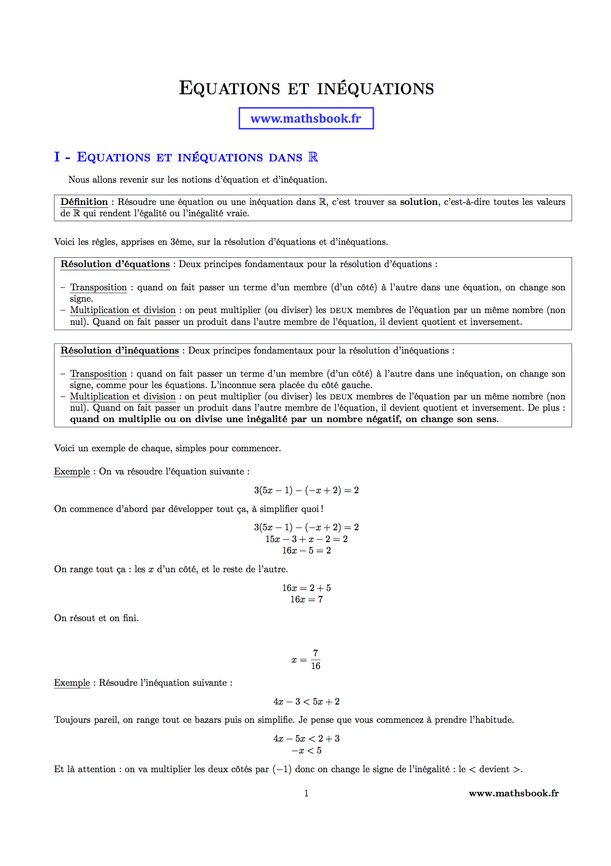 equations et inequations dans r