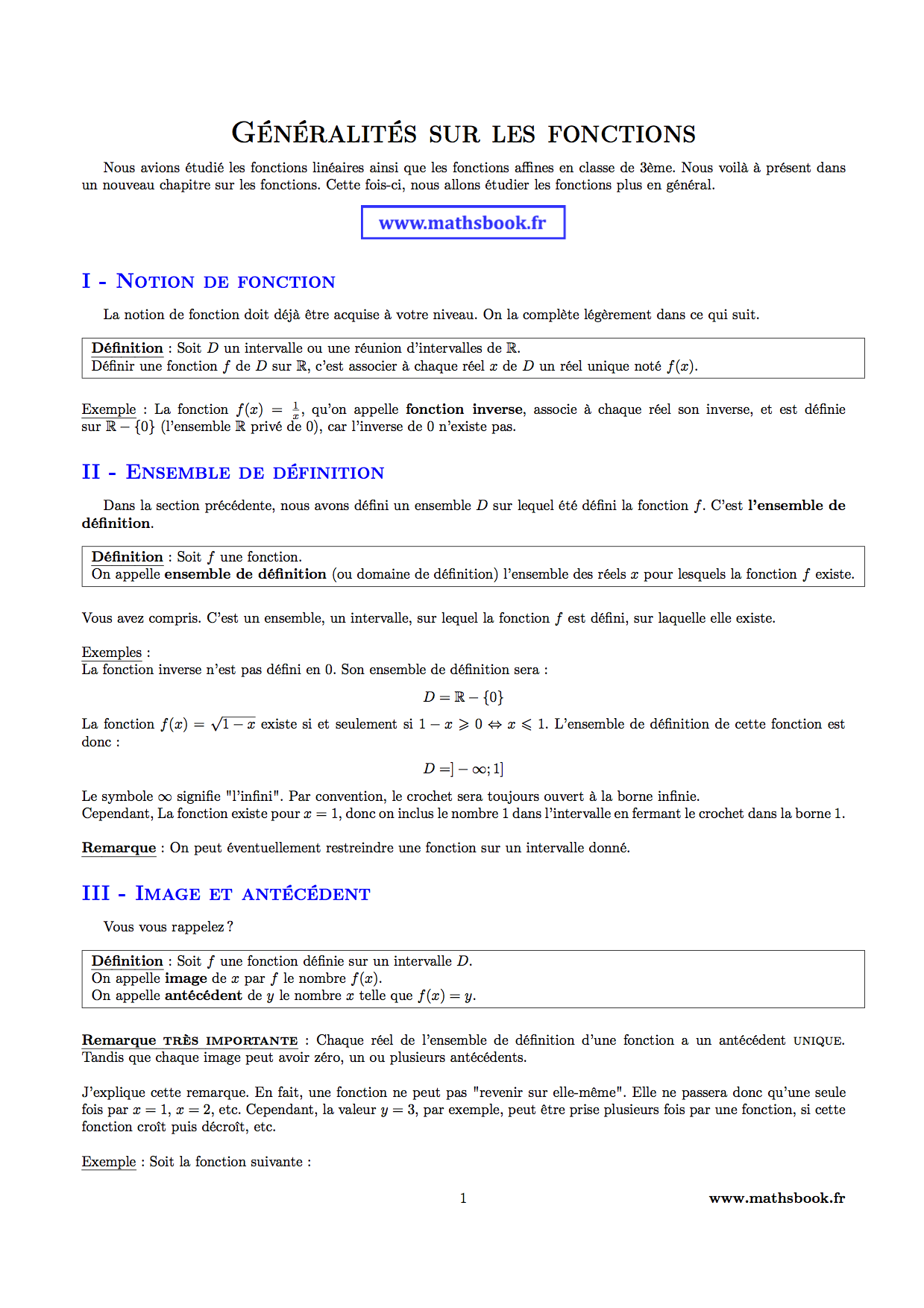 fonctions ensemble de definition antecedent image