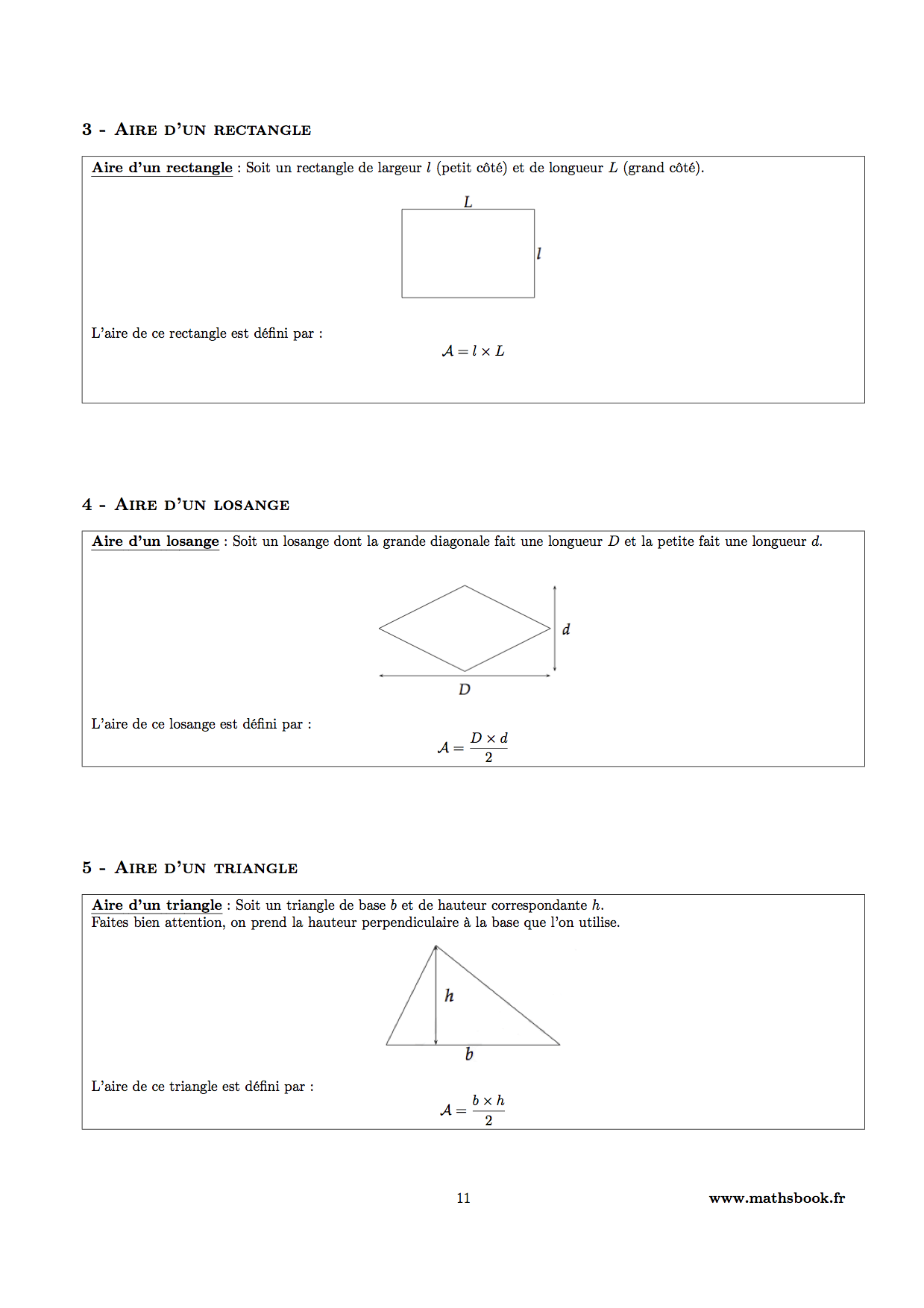 aire rectangle losange triangle