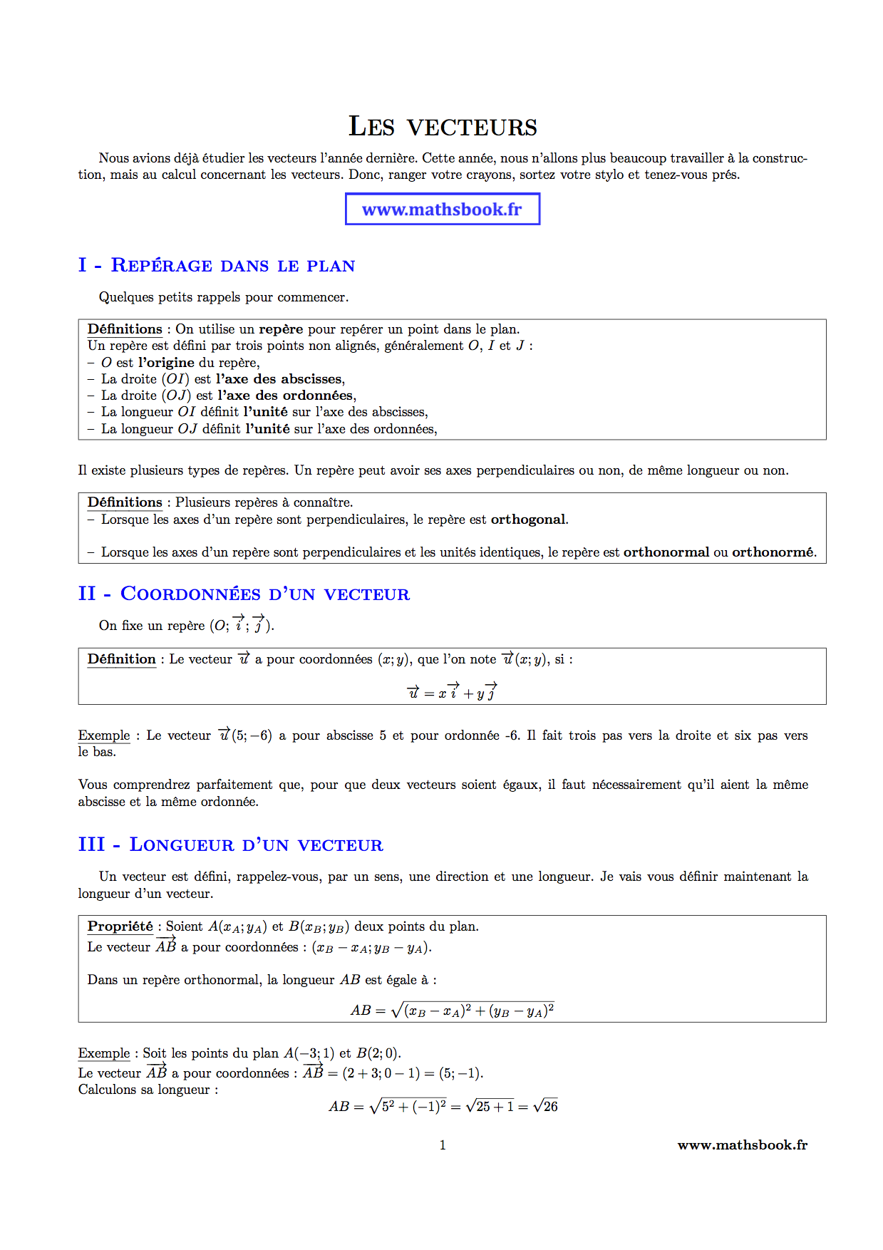 reperage dans le plan coordonnees vecteur