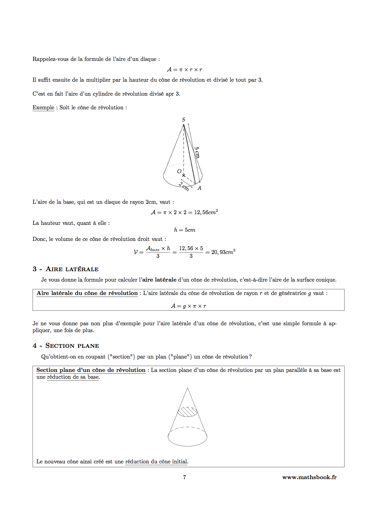 cone aire laterale section plane