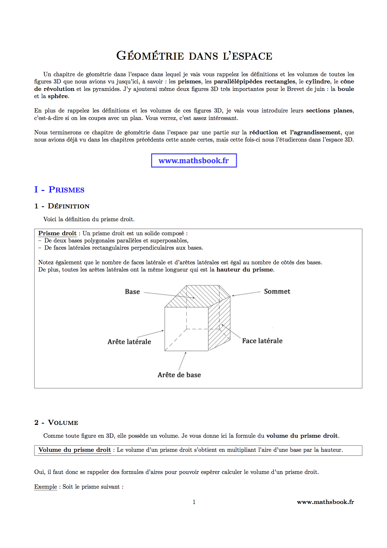 prisme definition volume