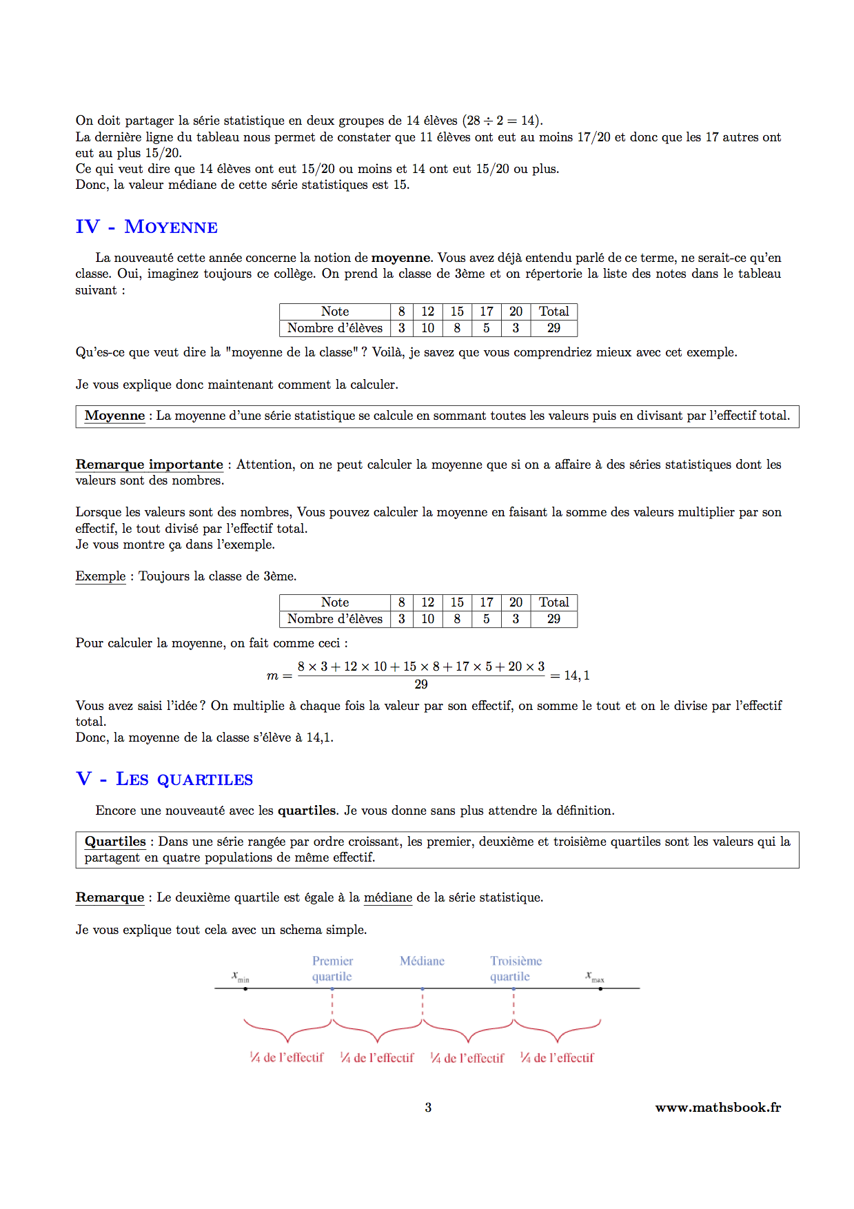 moyenne quartiles statistiques