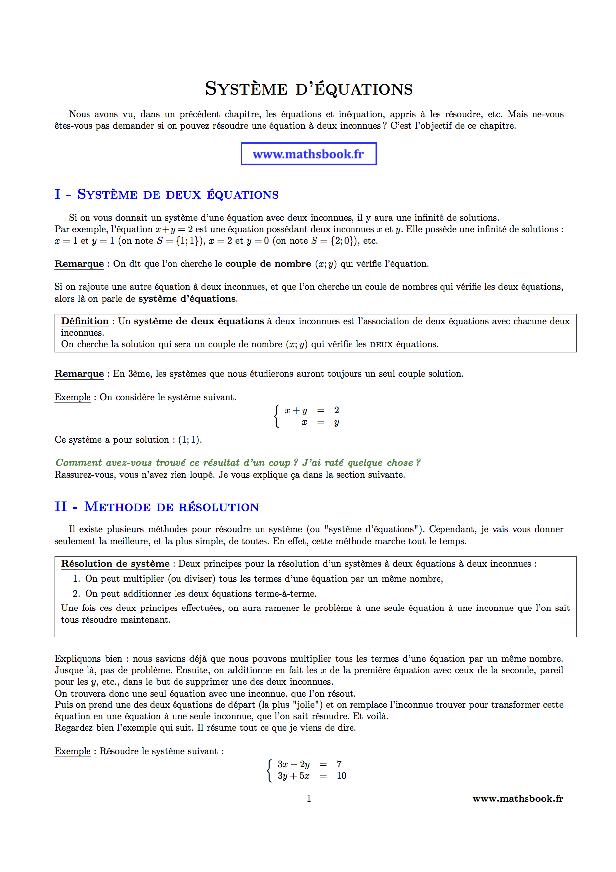 systeme equations a deux inconnues