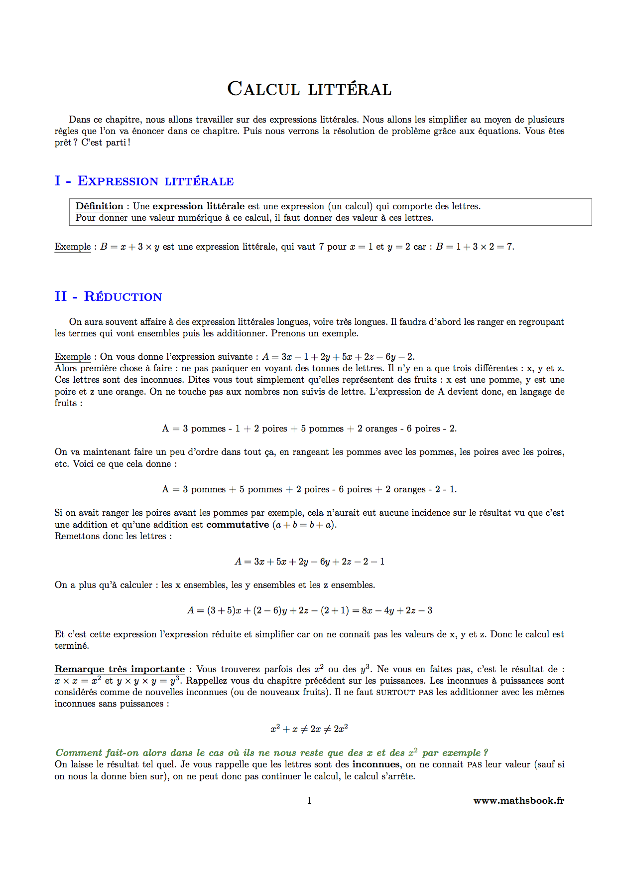 Calcul Littéral Cours Pdf à Imprimer Maths 4ème Calcul Littéral Cours Pdf à Imprimer Maths 4ème