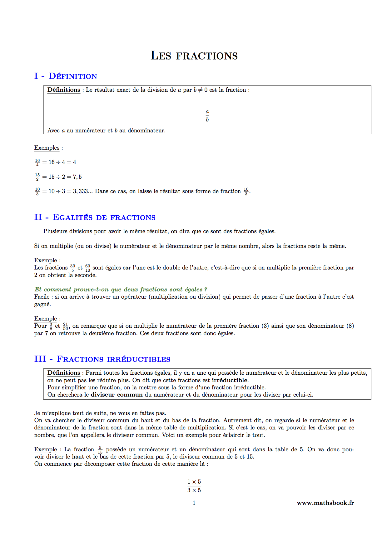 fractions definition egalites