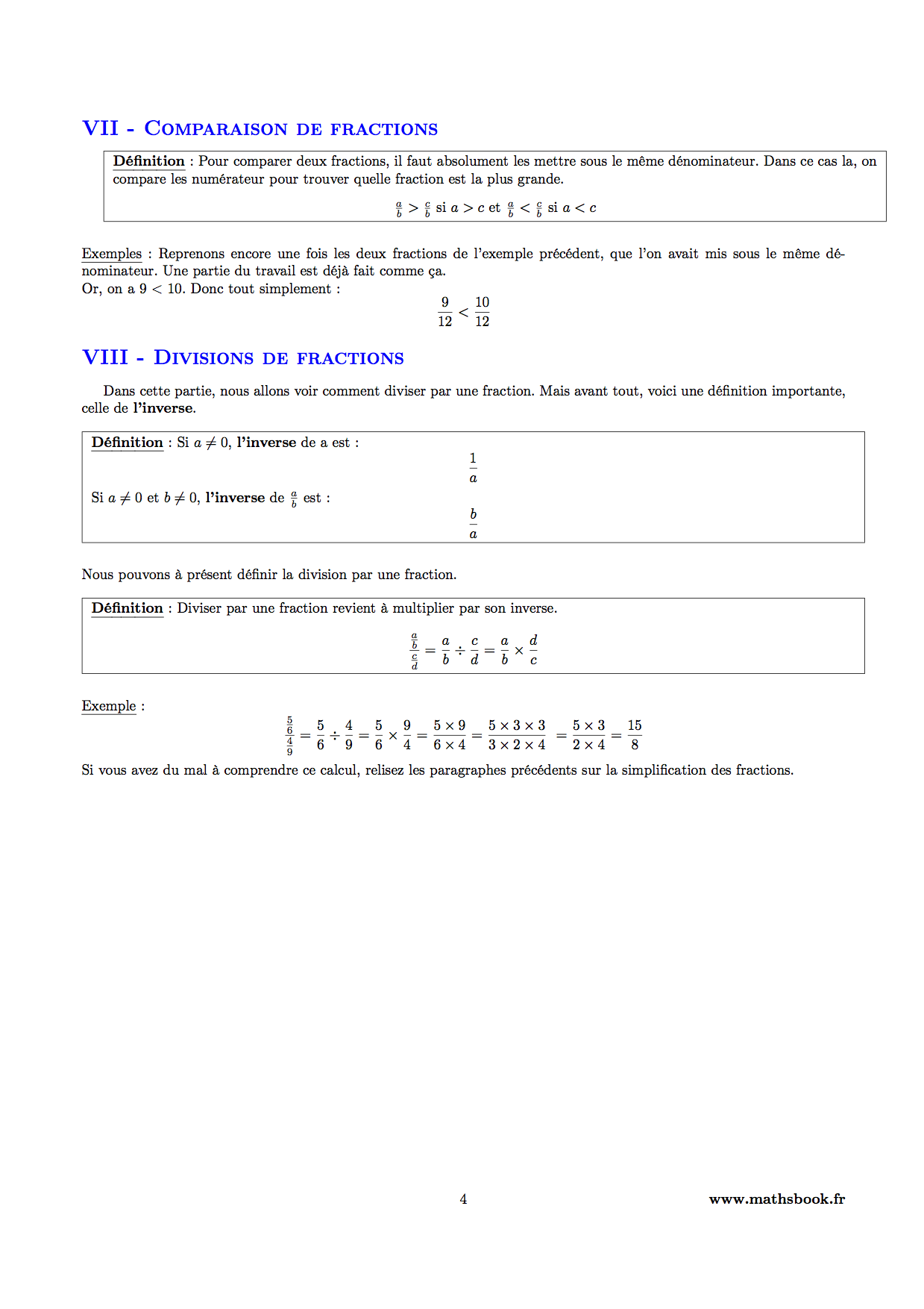 fractions divisions comparaison