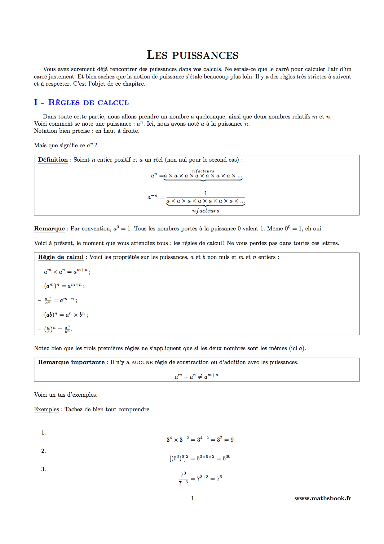 puissances regles de calculs