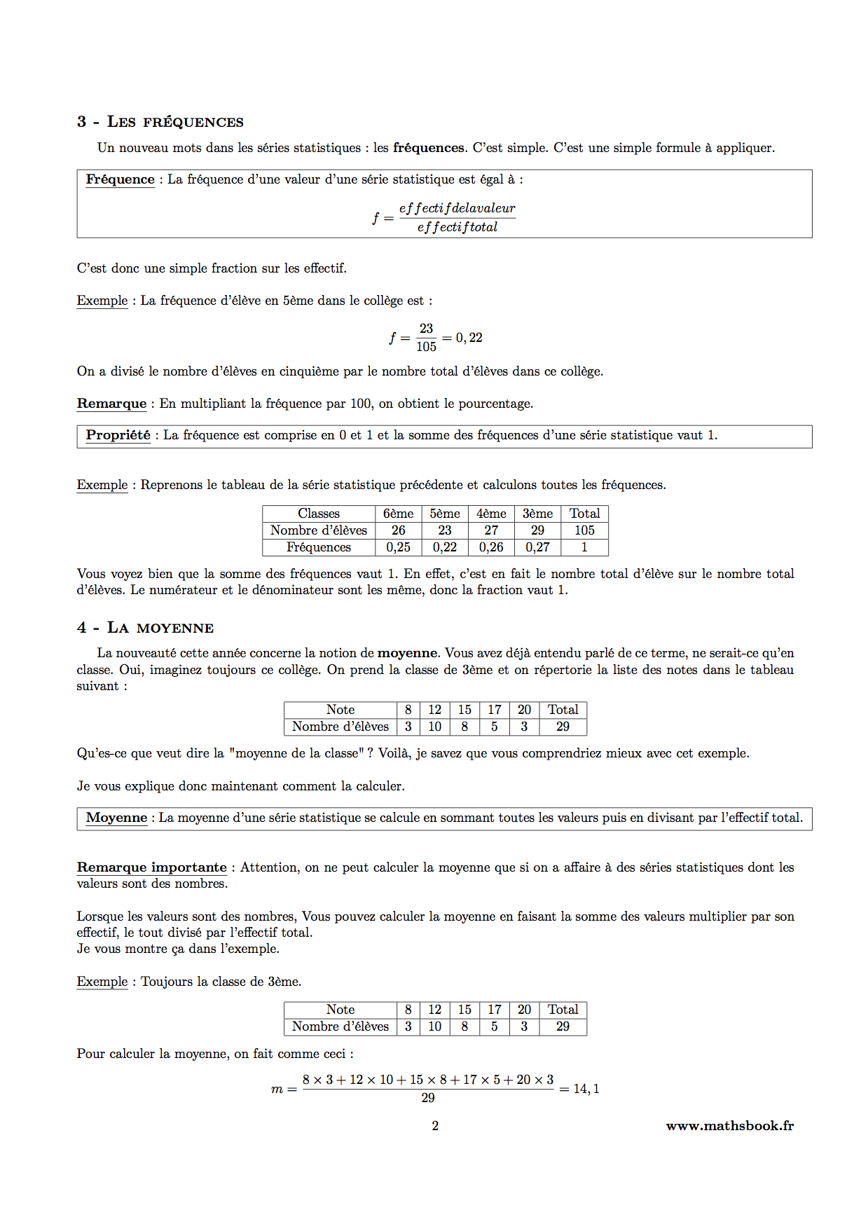 statistiques frequence moyenne