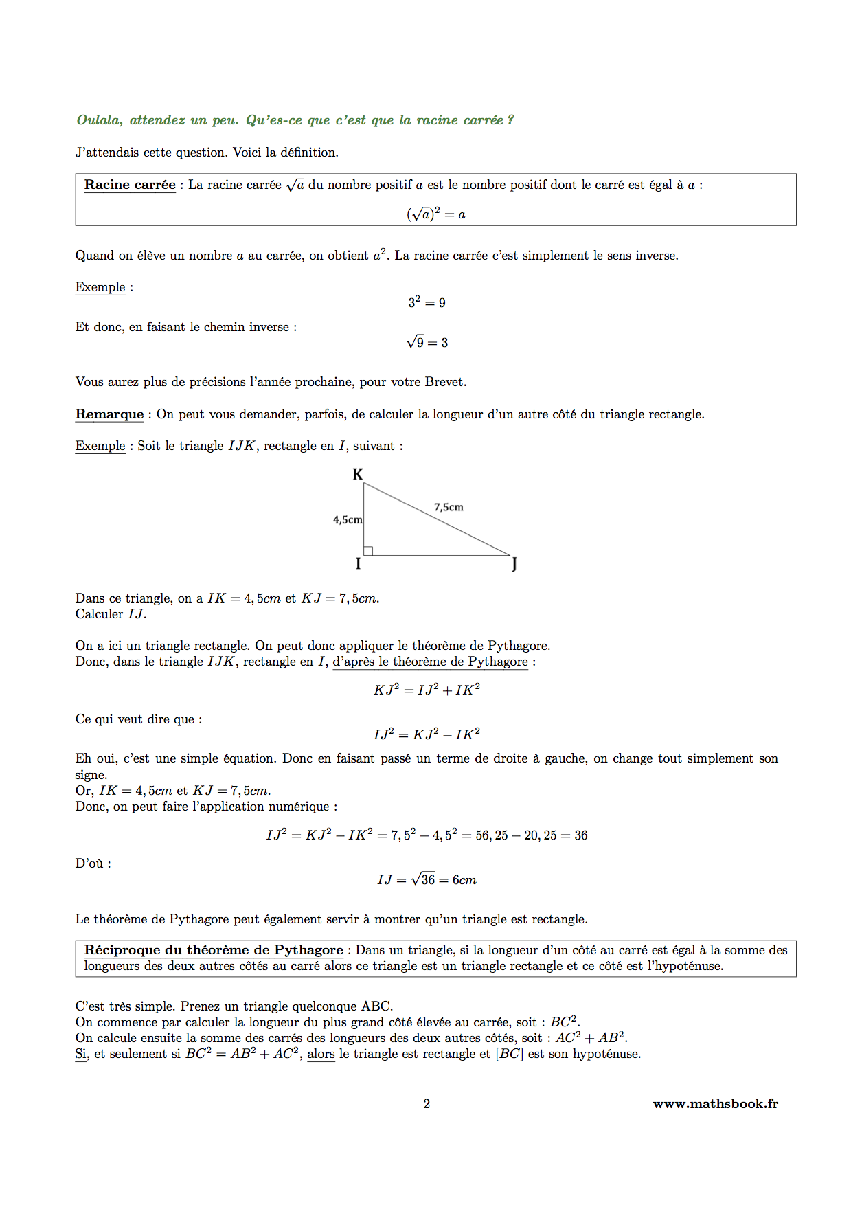 theoreme de pythagore et reciproque