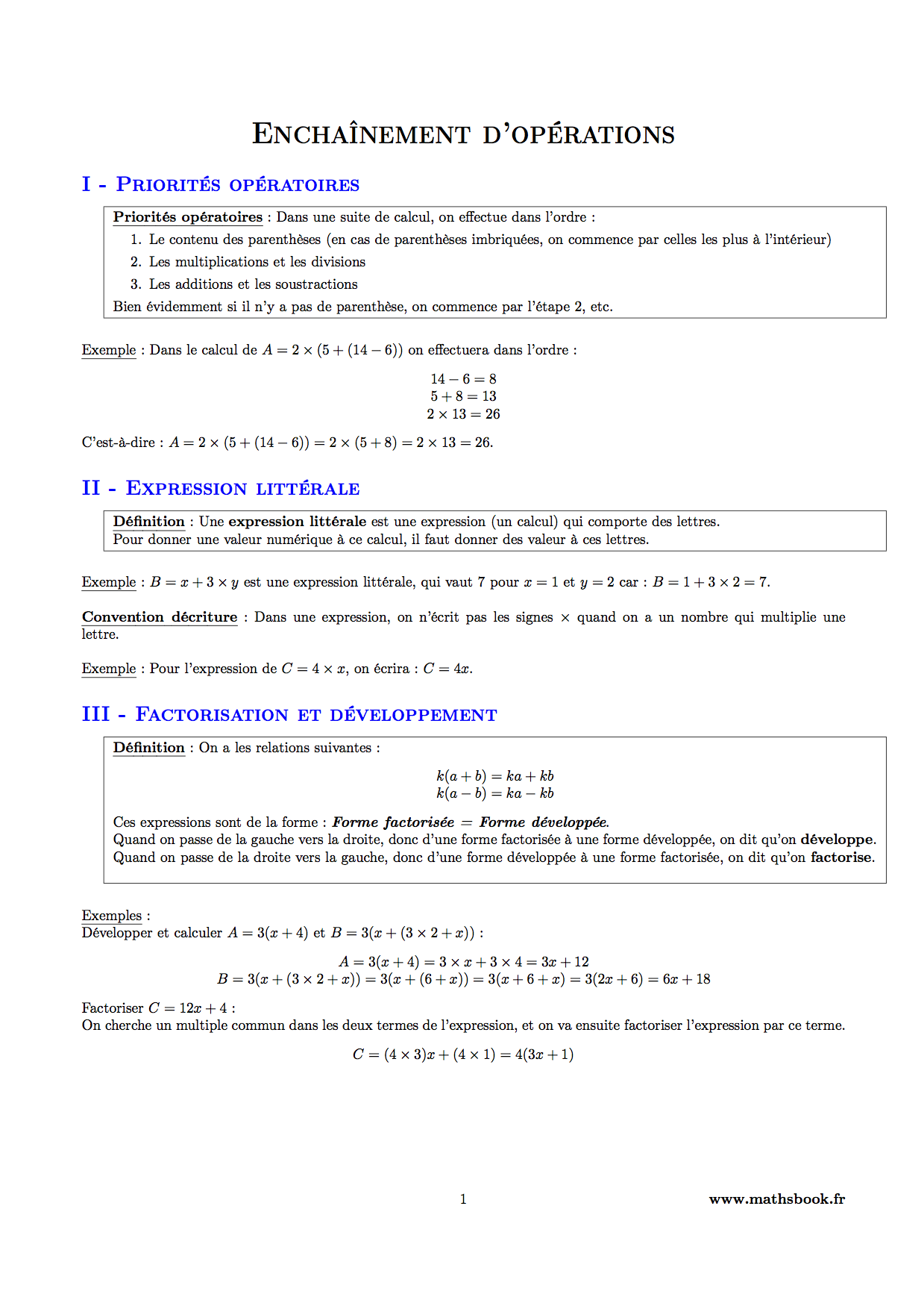 priorite operatoires expression litterale