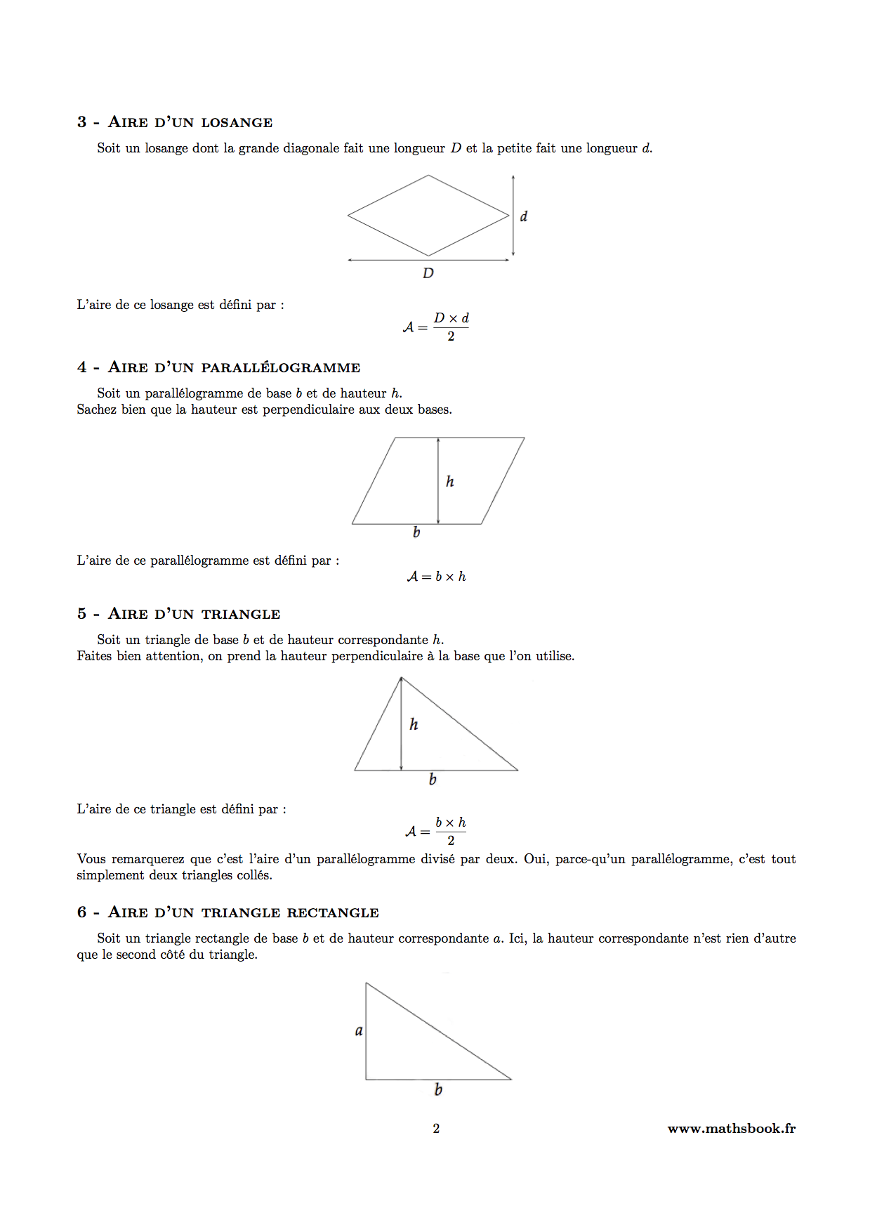 aire losange parallelogramme triangle rectangle