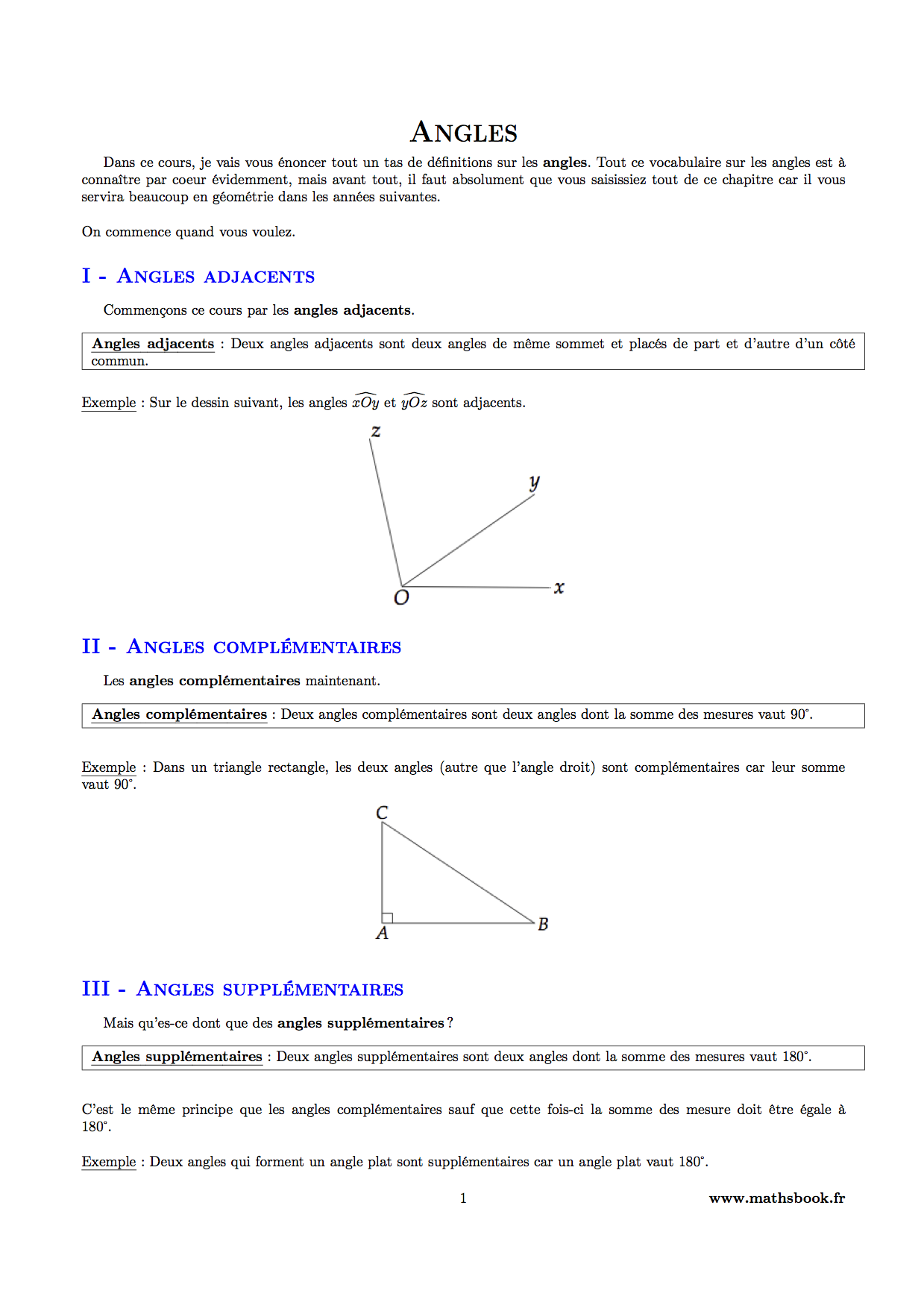 angles adjacents complementaires supplementaires