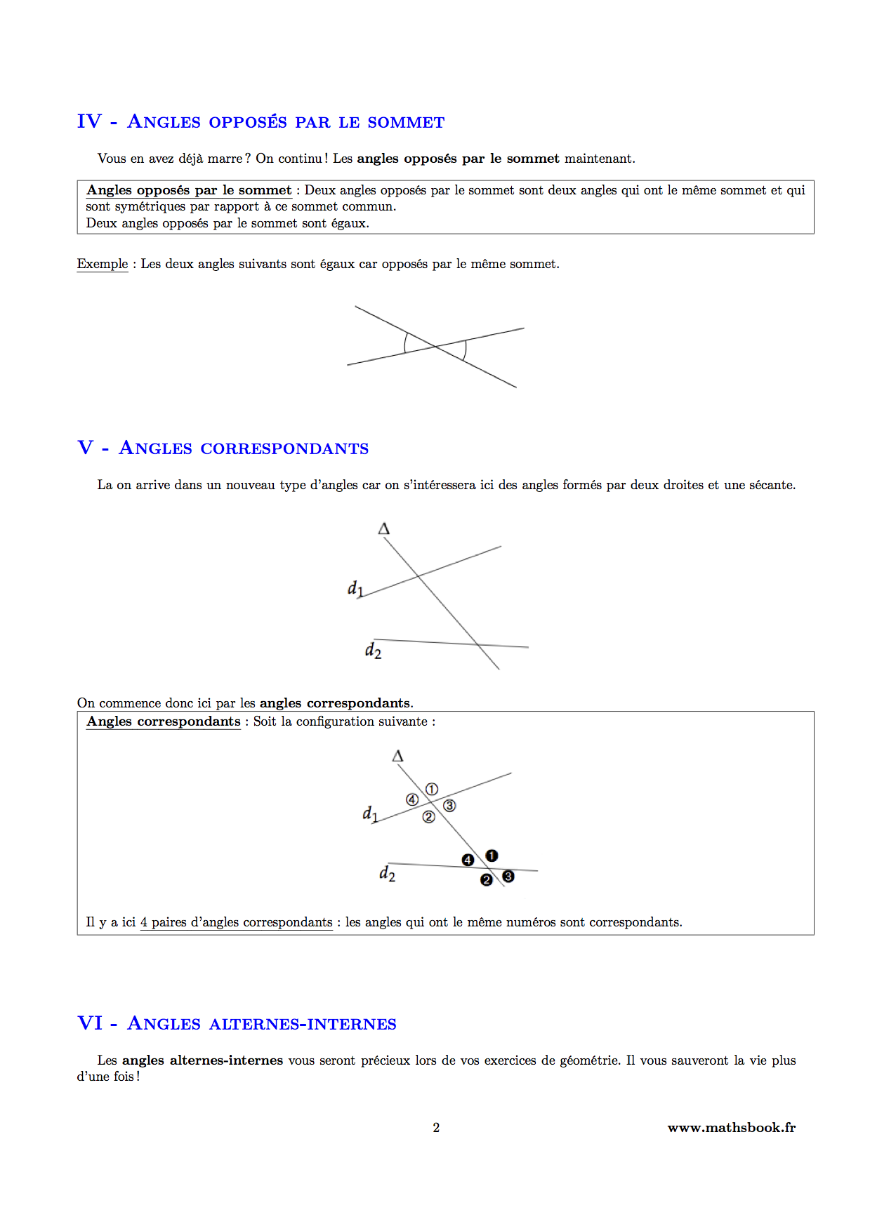 angles opposes par le sommet correspondants