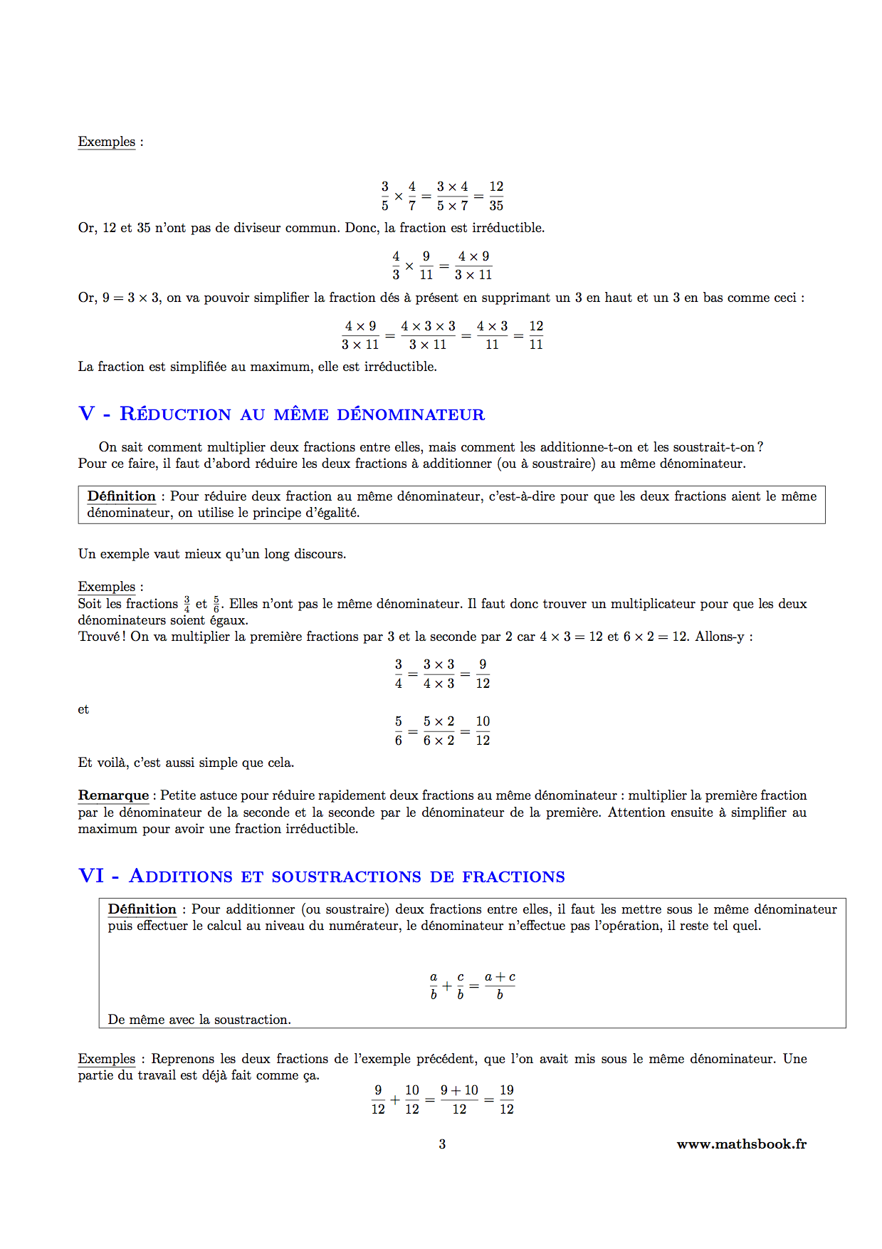 Fractions : Cours PDF à imprimer | Maths 5ème