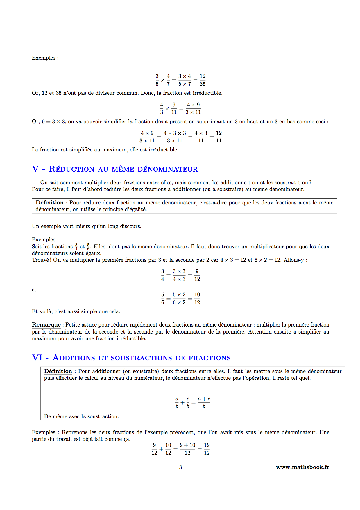 fractions reduction au meme denominateur