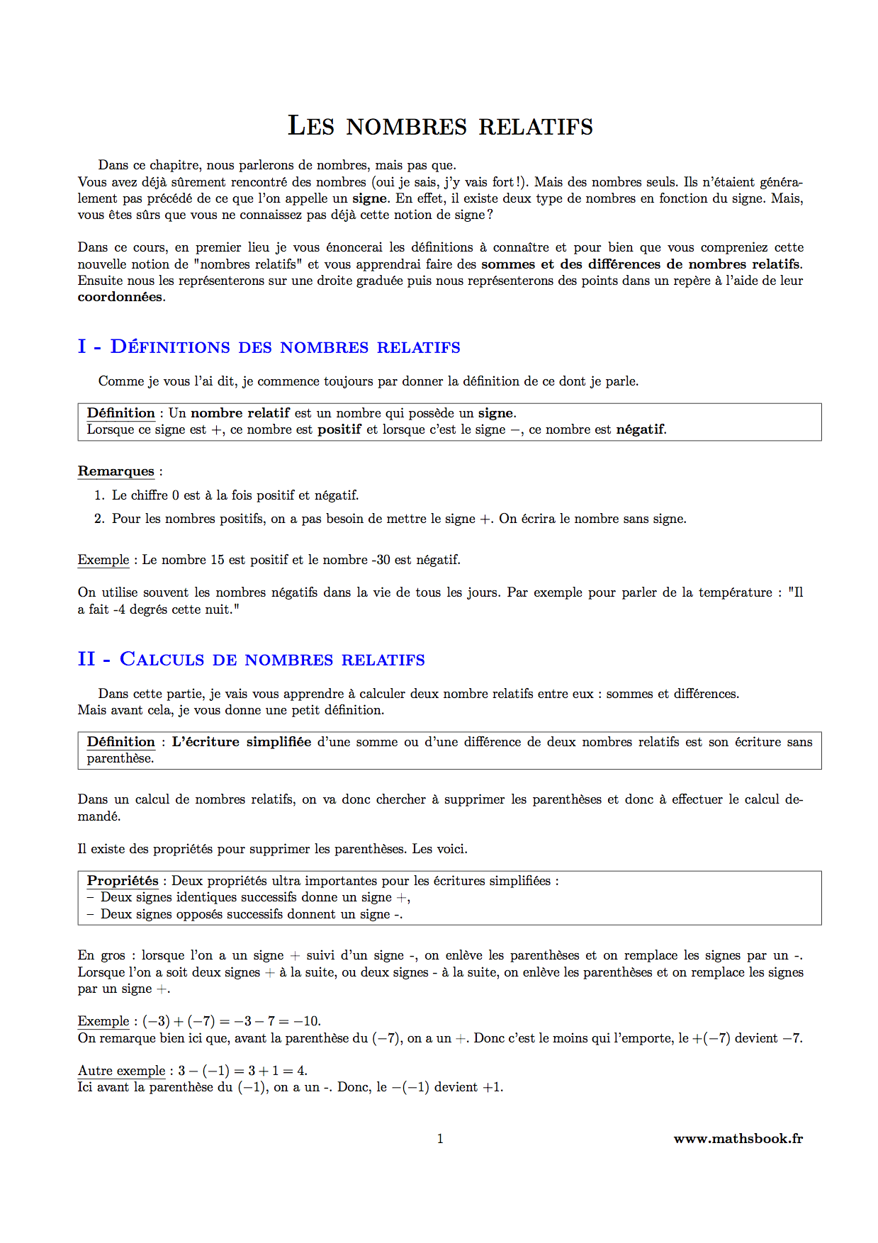 nombres relatifs definitions calculs