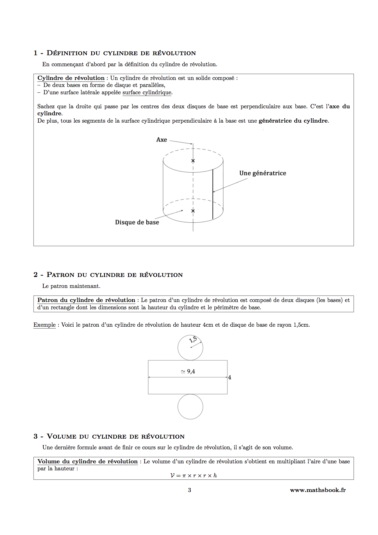 cylindre de revolution definition patron