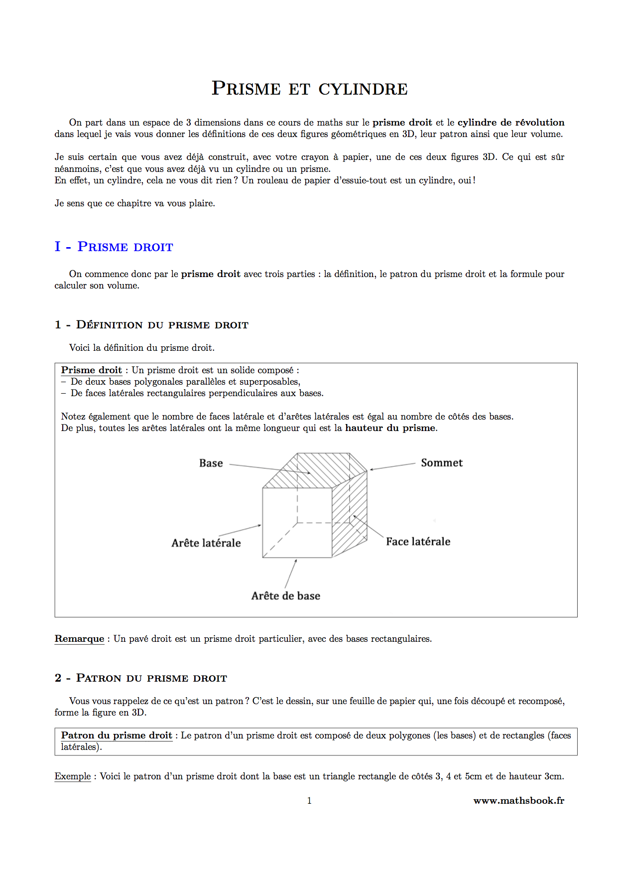 prisme droit definition patron