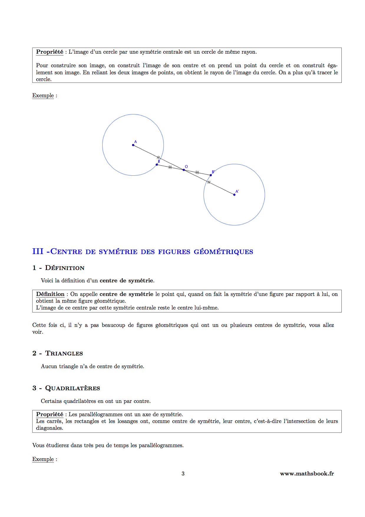 centre de symetrie triangle quadrilatere