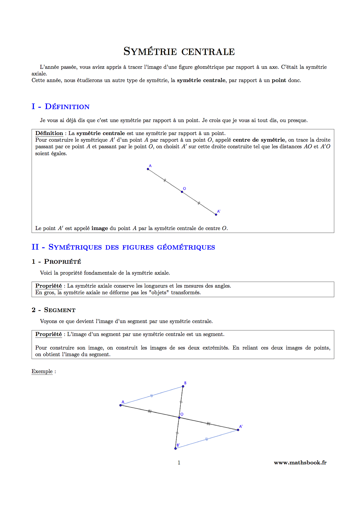 symetrie centrale definition