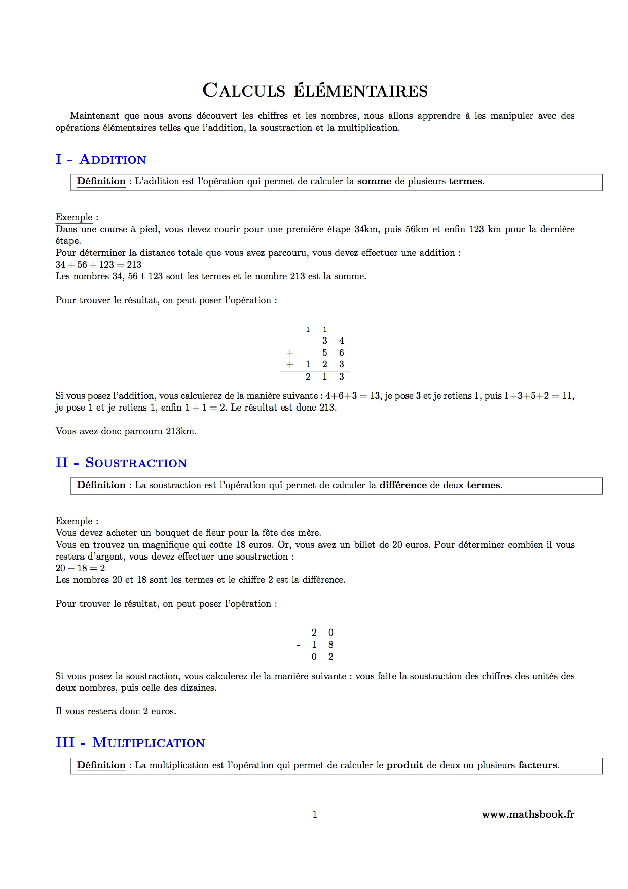 addition soustraction